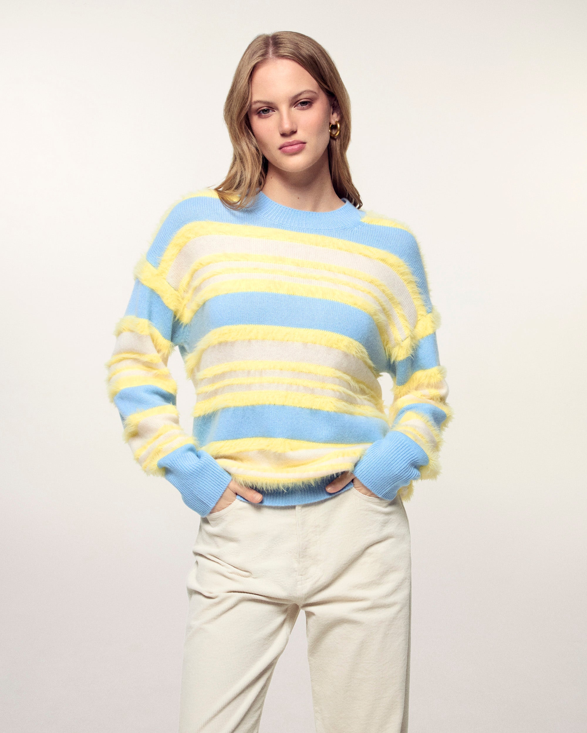 Brushed Striped Oversize Cashmere Sweater (S26 / FEMME / Multico)
