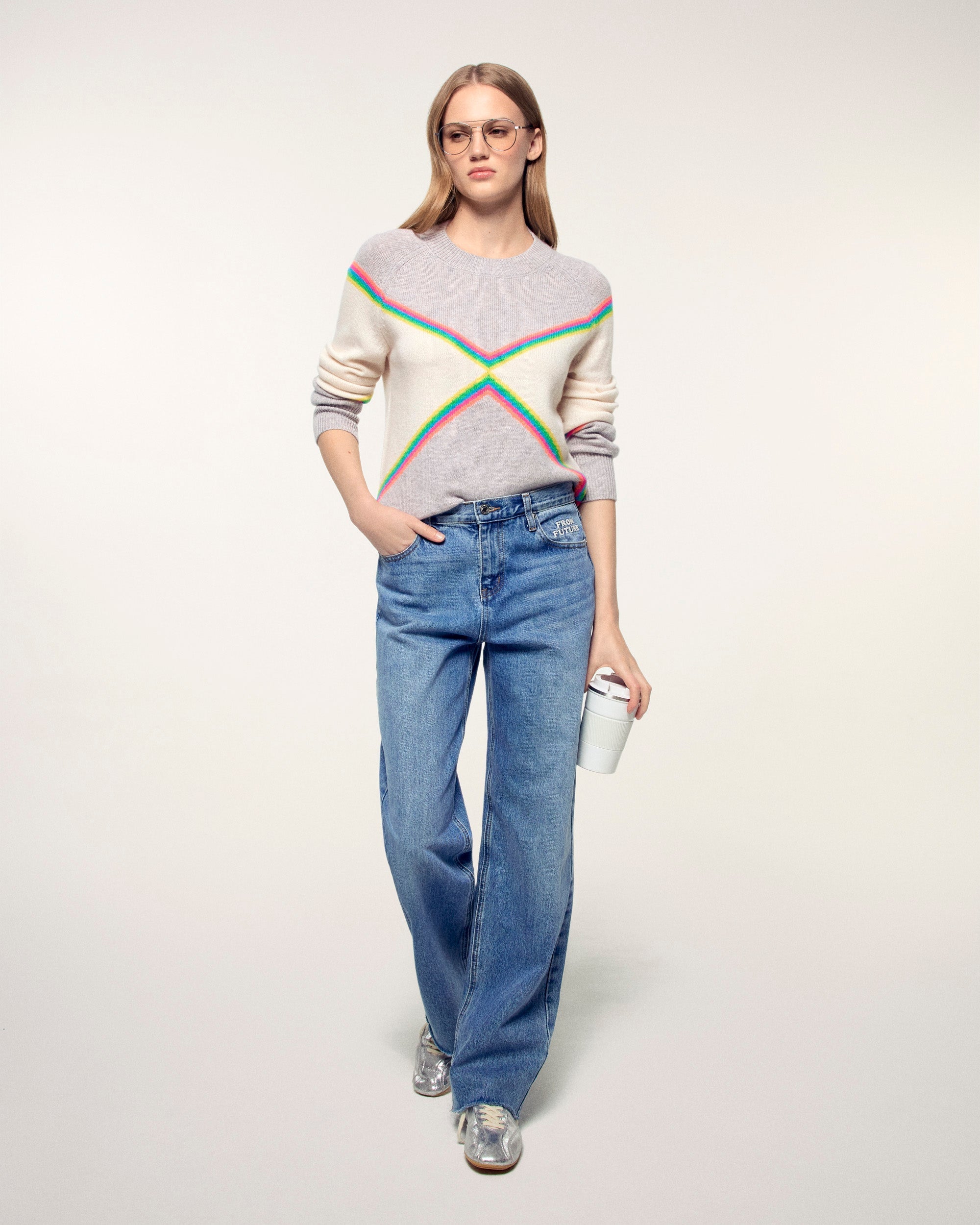Multicolored Striped Crewneck Sweater (S26/ FEMME/ Gris Chiné Clair)