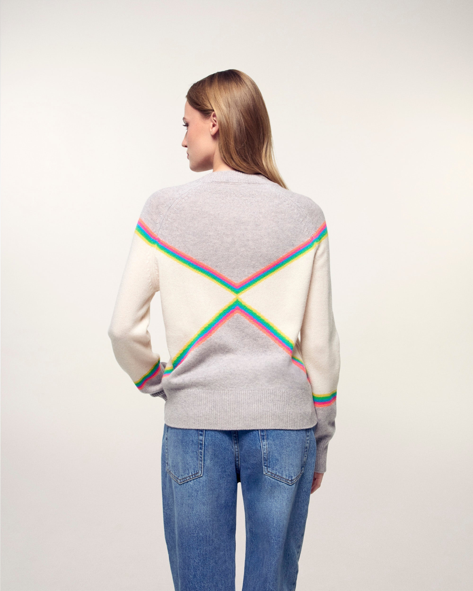 Multicolored Striped Crewneck Sweater (S26/ FEMME/ Gris Chiné Clair)