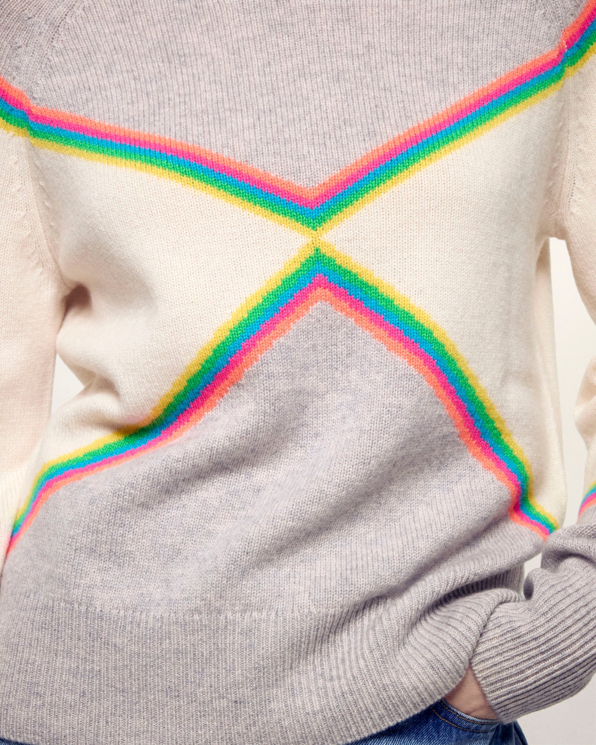 Multicolored Striped Crewneck Sweater (S26/ FEMME/ Gris Chiné Clair)