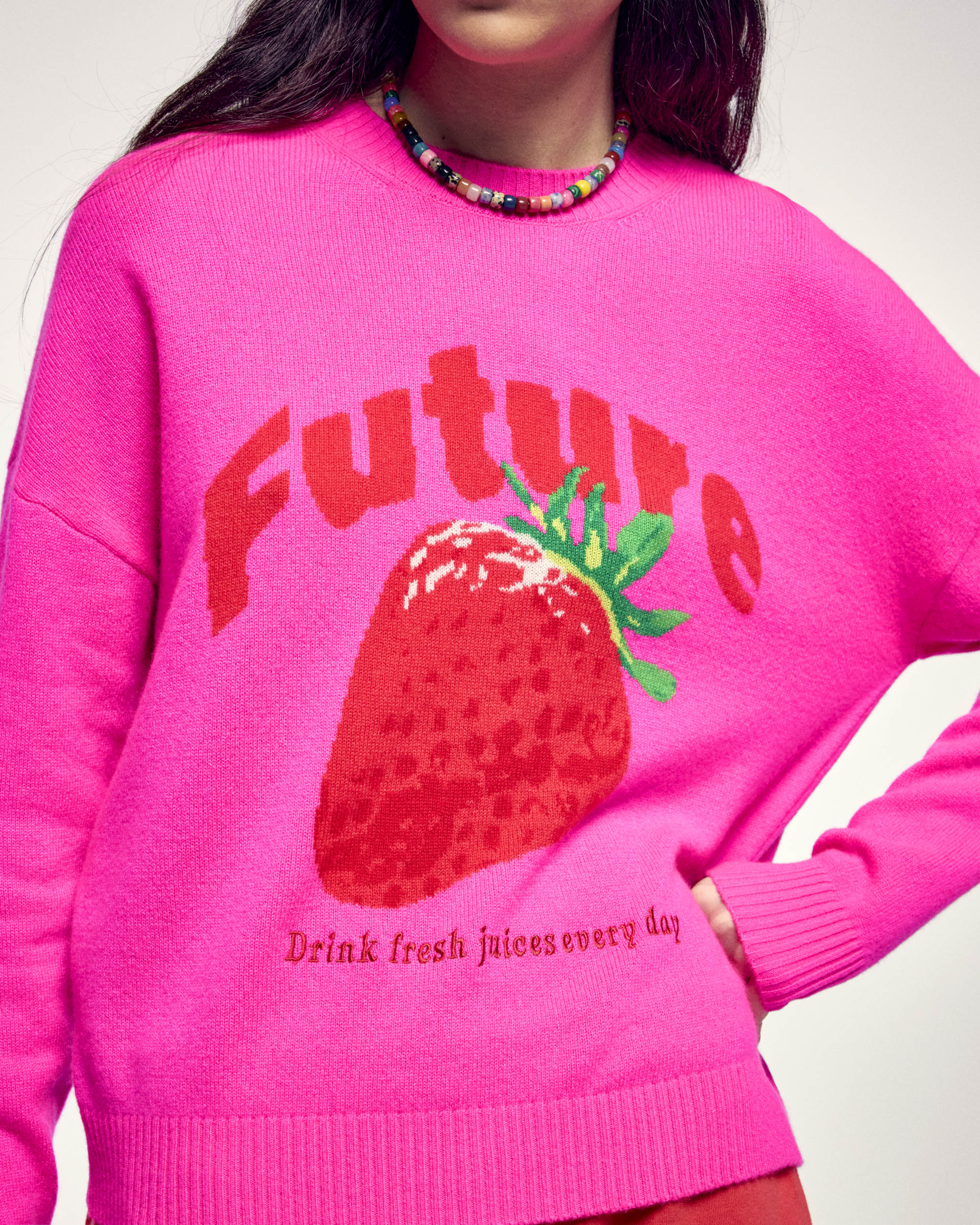 Future Intarsia Motif Crewneck Sweater (S26/ FEMME/ Flash Pink)
