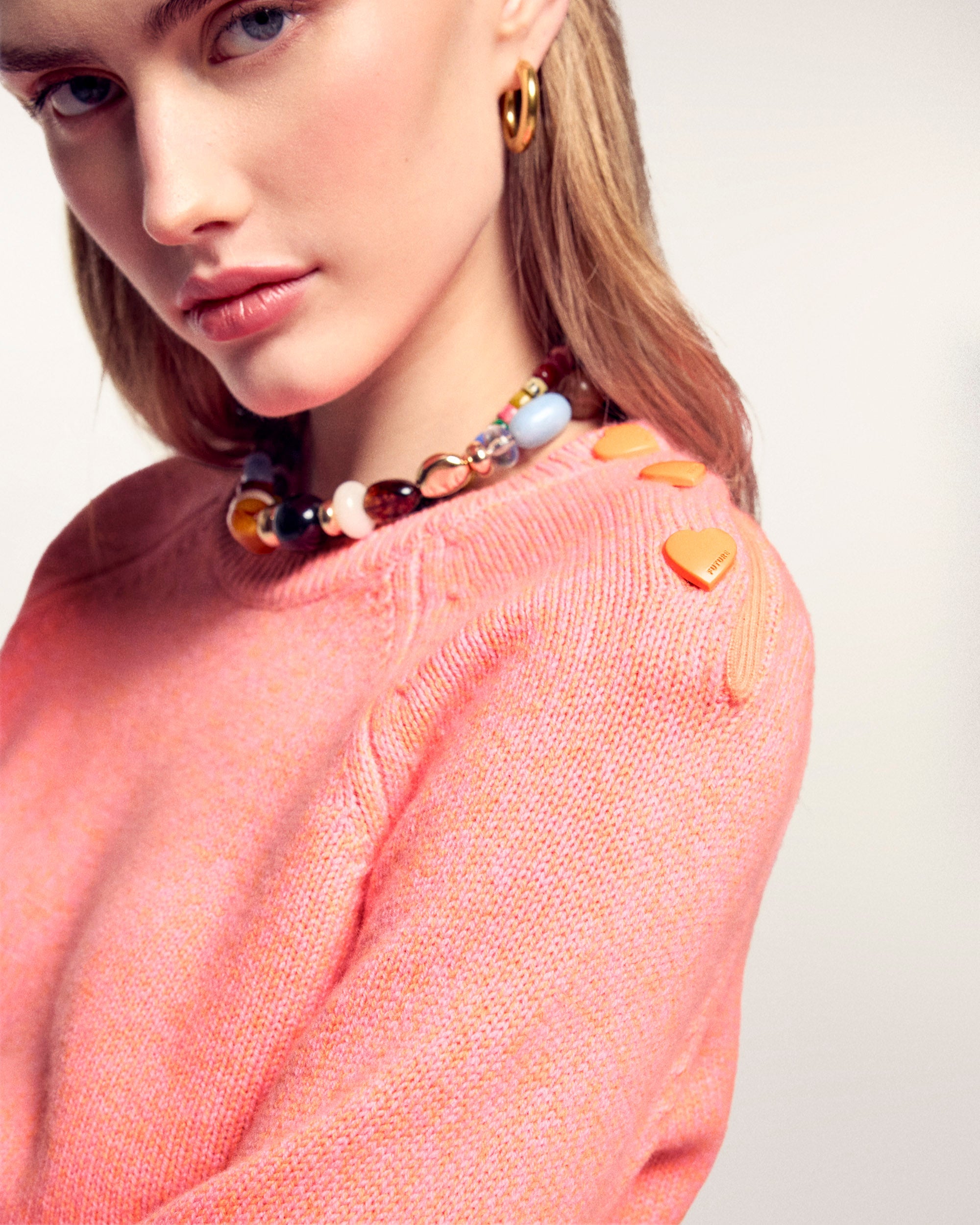 Heart Button Crewneck Sweater (S26 / FEMME / Cocktail Mouline)