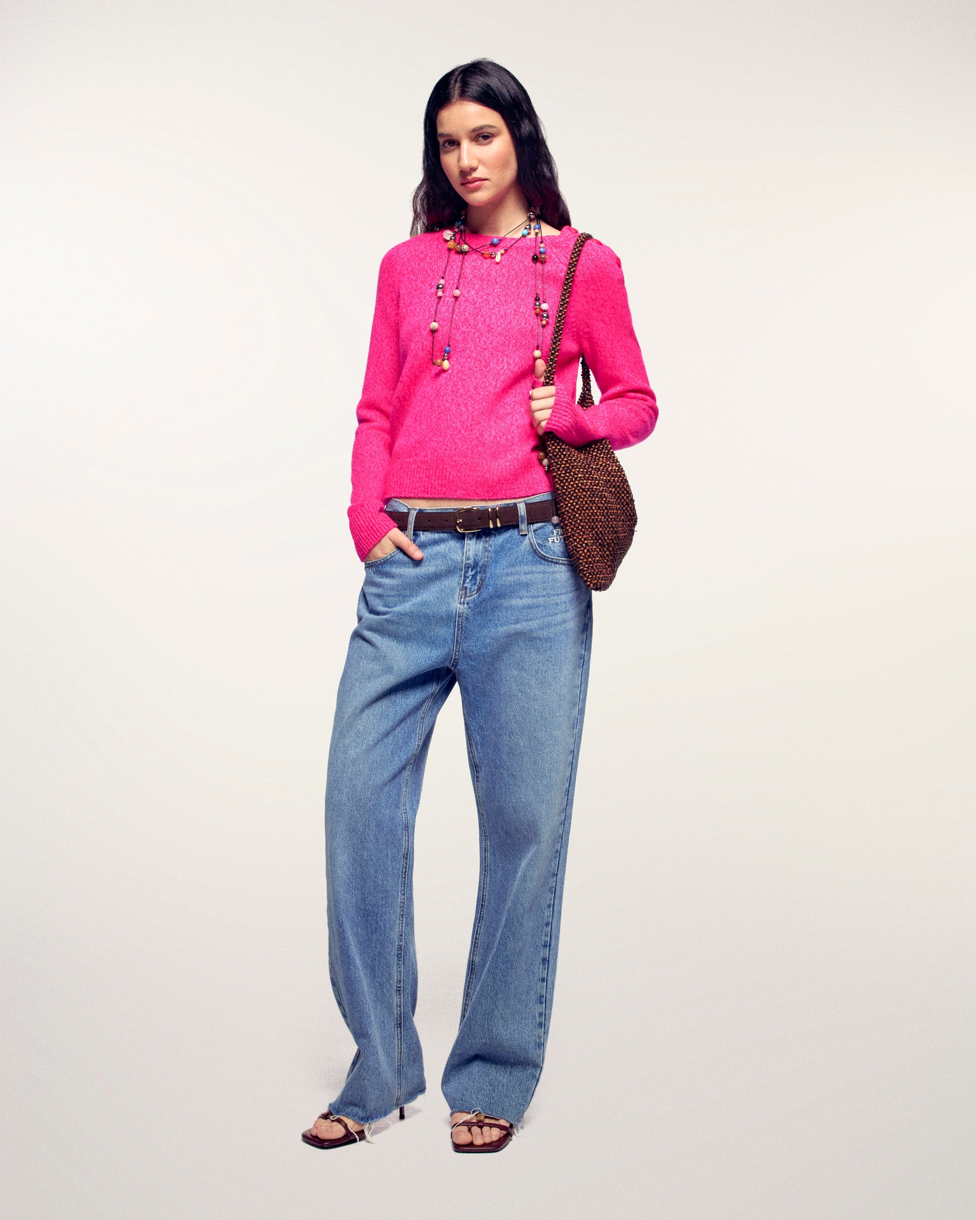 Heart Button Crewneck Sweater (S26 / FEMME / Berry Mouline)
