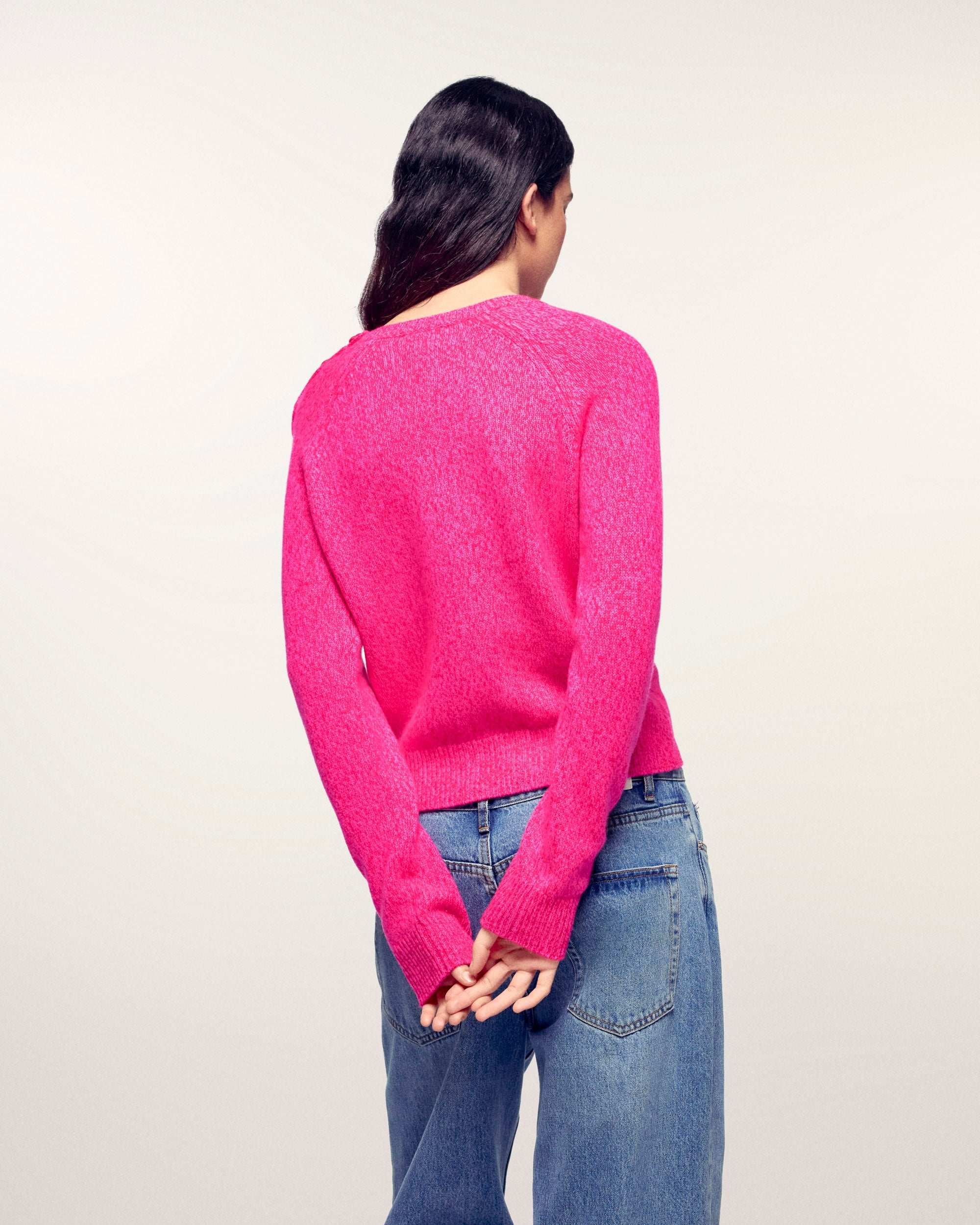 Heart Button Crewneck Sweater (S26 / FEMME / Berry Mouline)