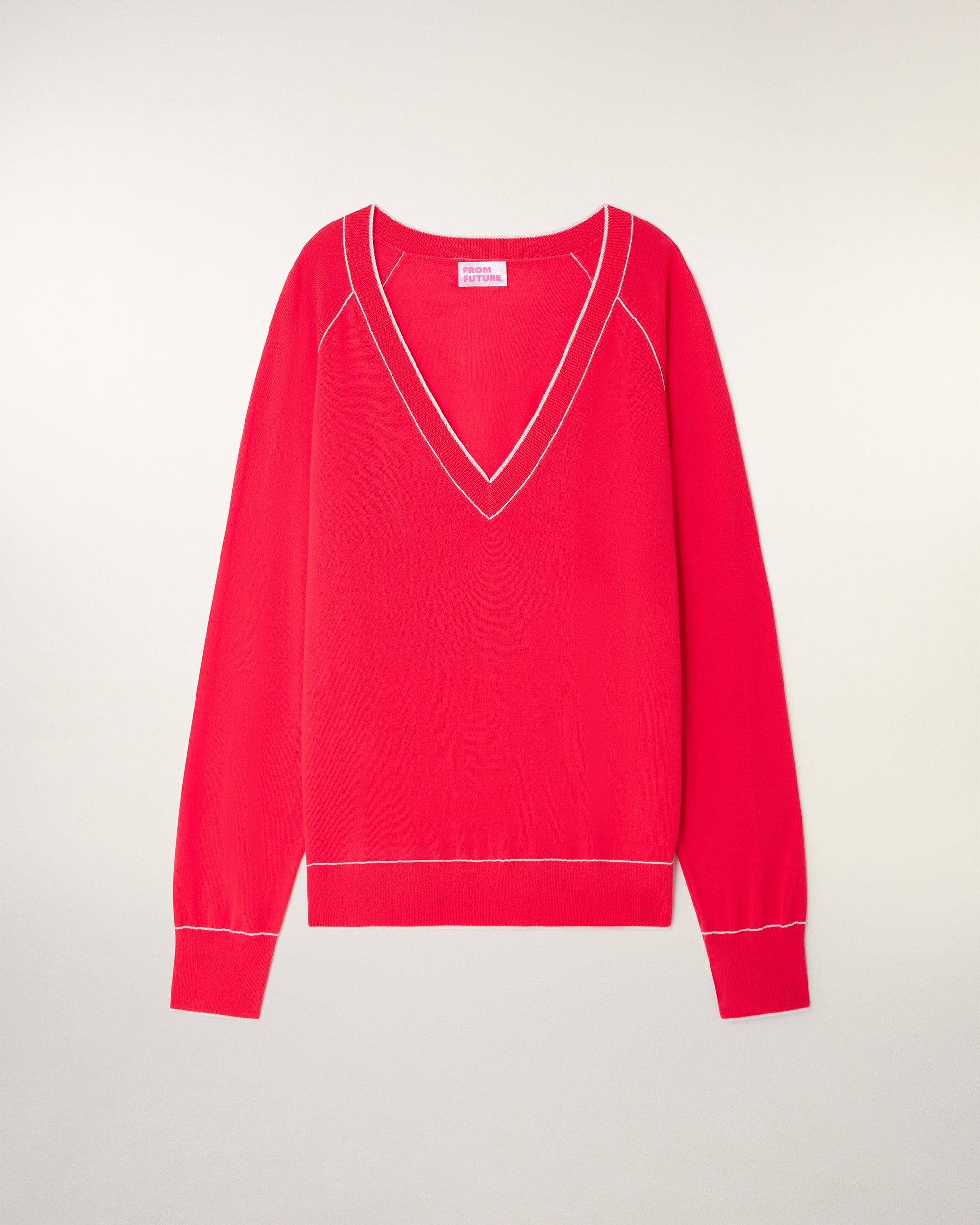 Contrasting Trim V-neck Sweater (S26 / FEMME / Love Coral / RWS)