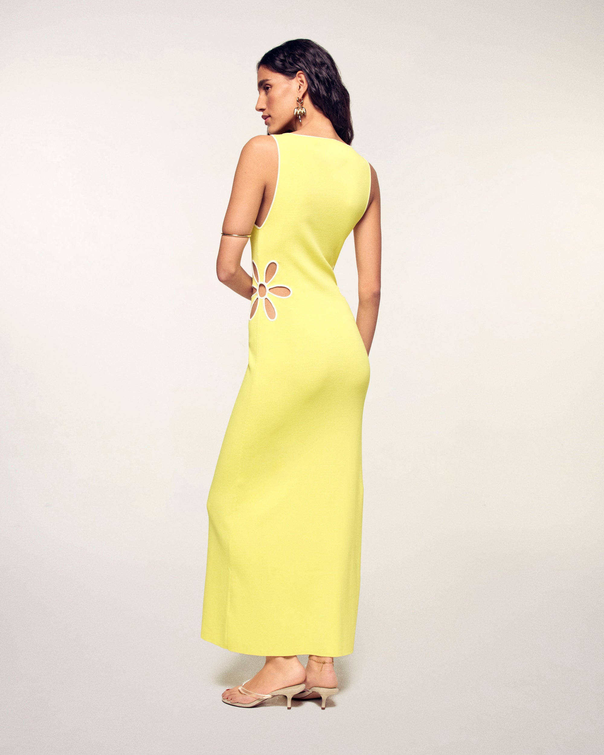 Long Strappy Dress with Flower Cut-outs (S26/ FEMME/ Sky Yellow)