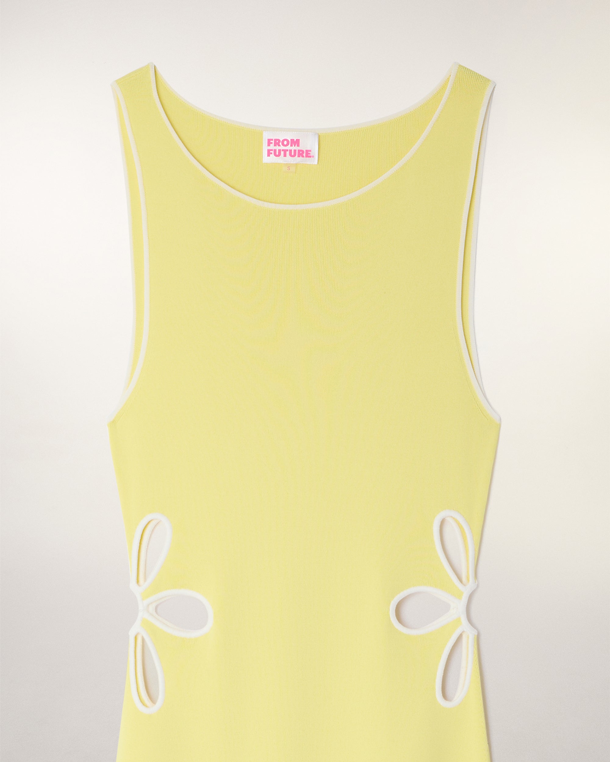 Long Strappy Dress with Flower Cut-outs (S26/ FEMME/ Sky Yellow)
