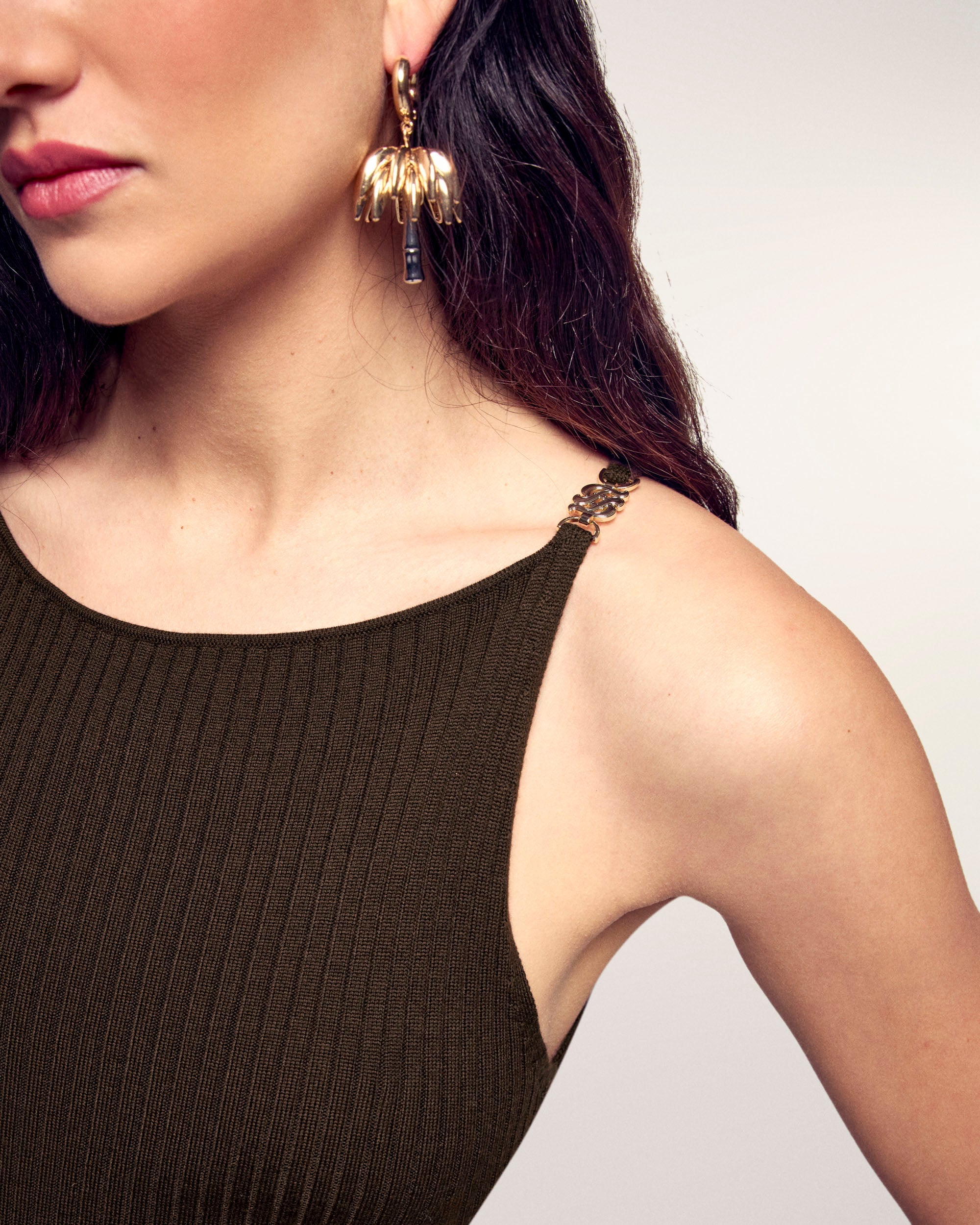 Long Ribbed Dress with Jewel Shoulders (S26 / FEMME / Chocolat / RWS)