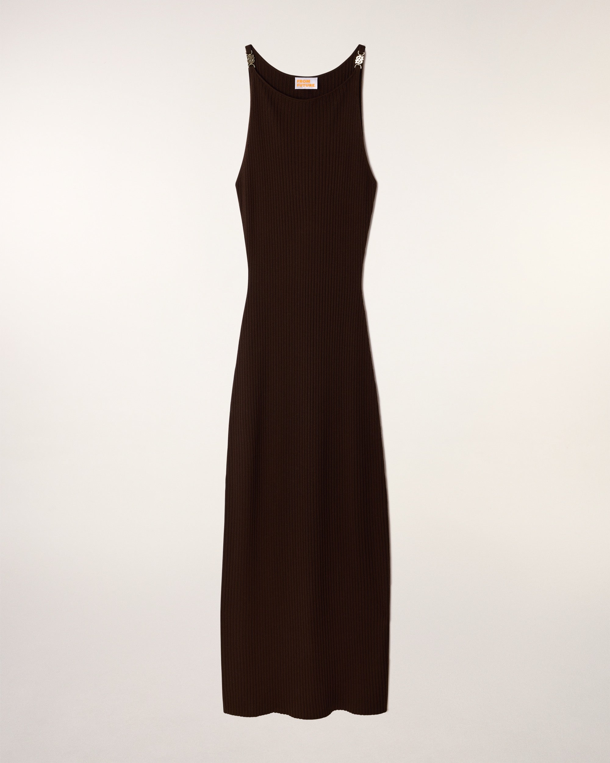 Long Ribbed Dress with Jewel Shoulders (S26 / FEMME / Chocolat / RWS)