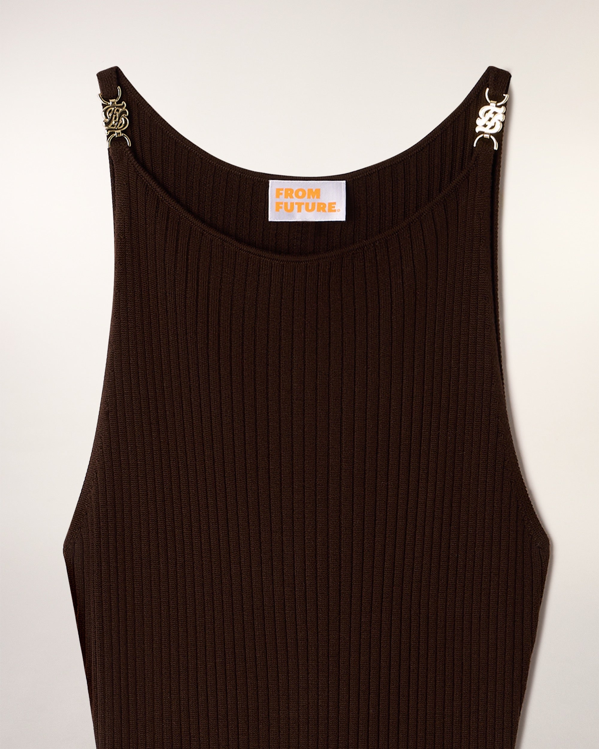 Long Ribbed Dress with Jewel Shoulders (S26 / FEMME / Chocolat / RWS)