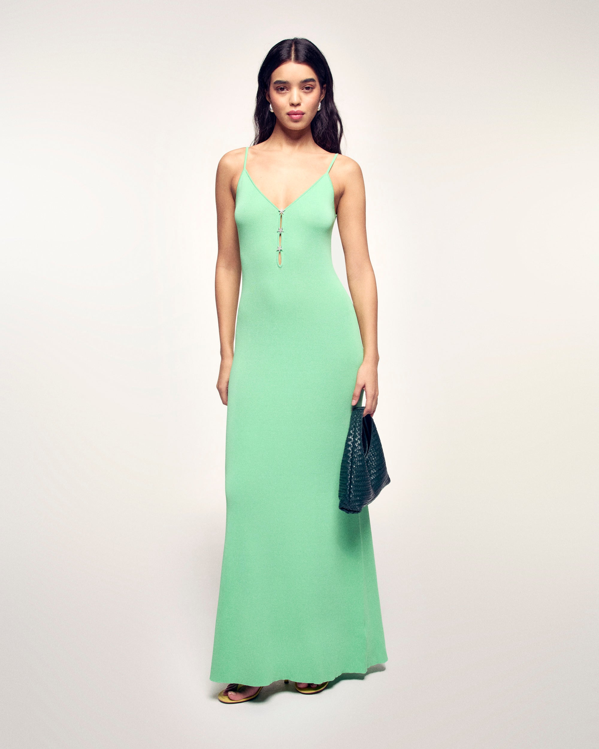 Long Strappy Dress with Star Buttons (S26/ FEMME/ Sundown Green)