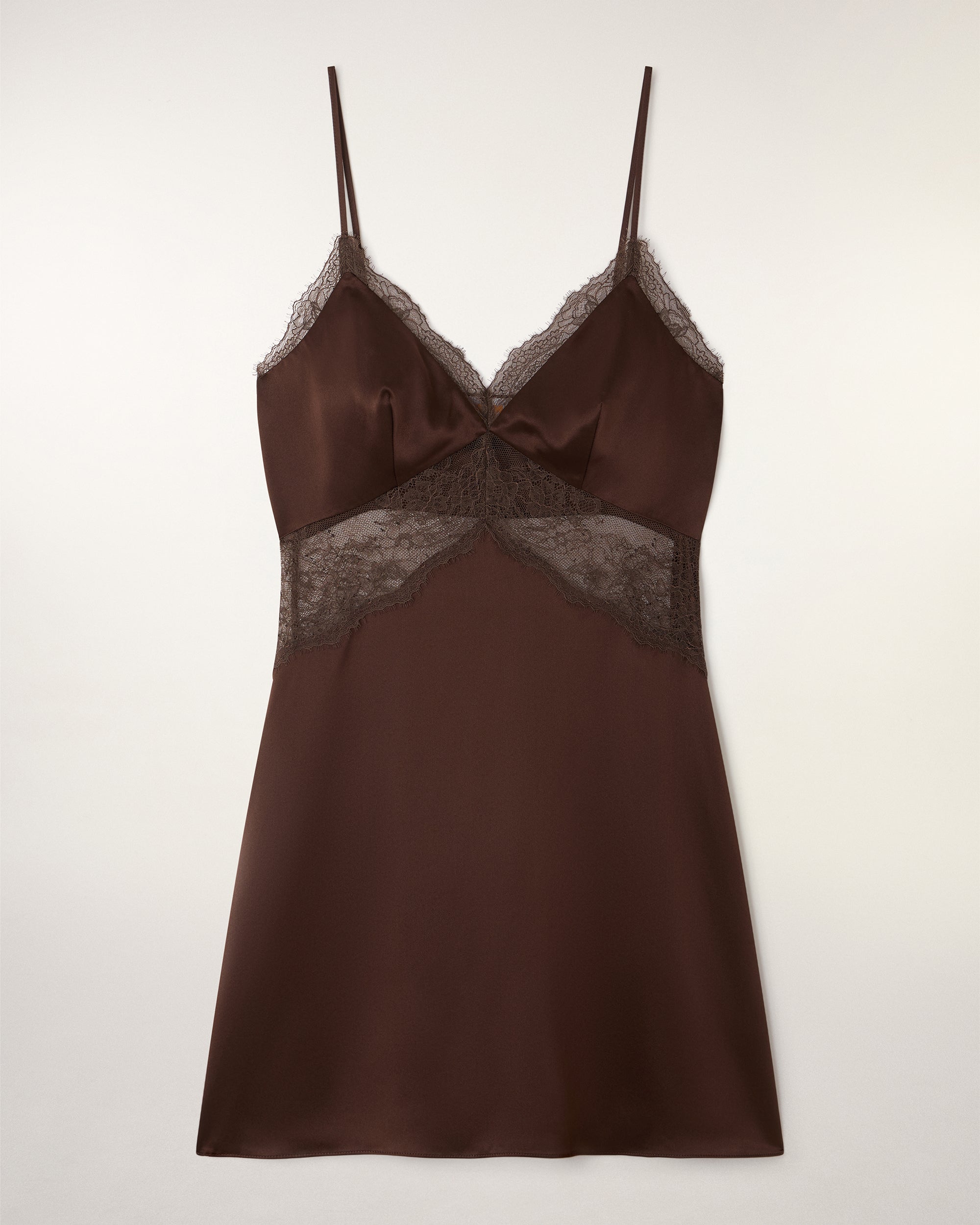 Short Lace Strappy Dress (S26 / FEMME / Chocolat)