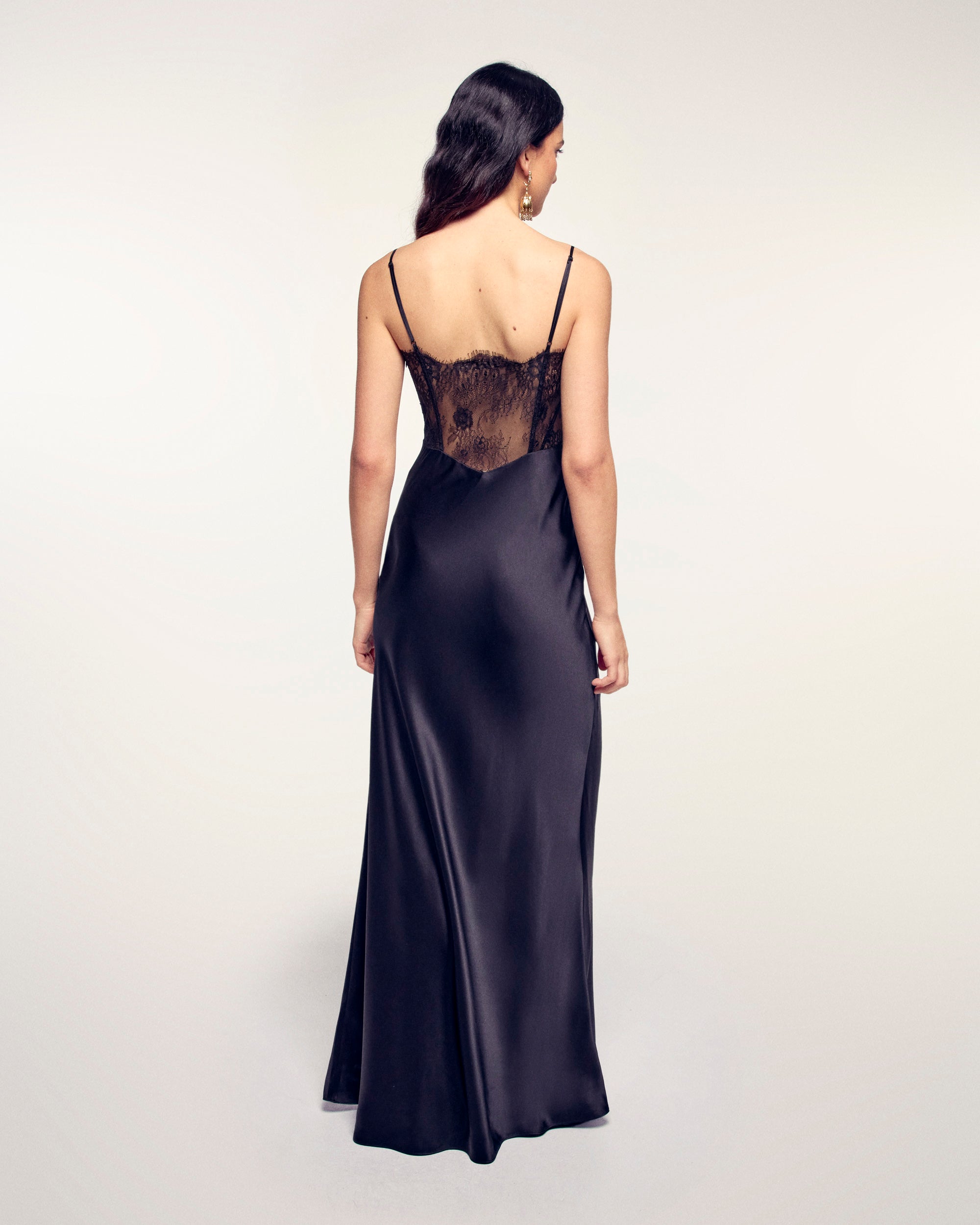 Long Strappy Dress with Lace Top (S26/ FEMME/ Noir)