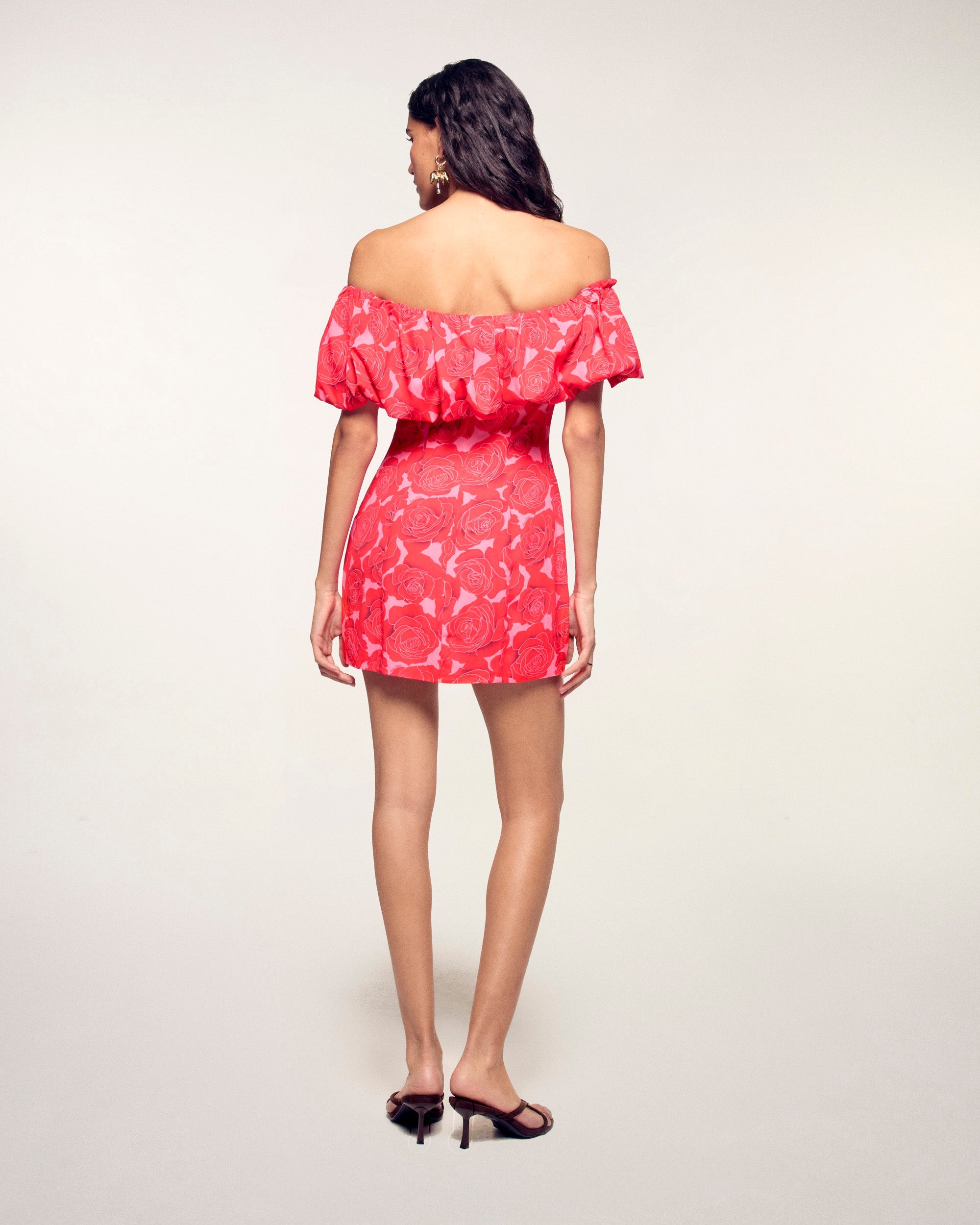 Bardot Neckline Short Dress (S26 / FEMME / Solar Roses)