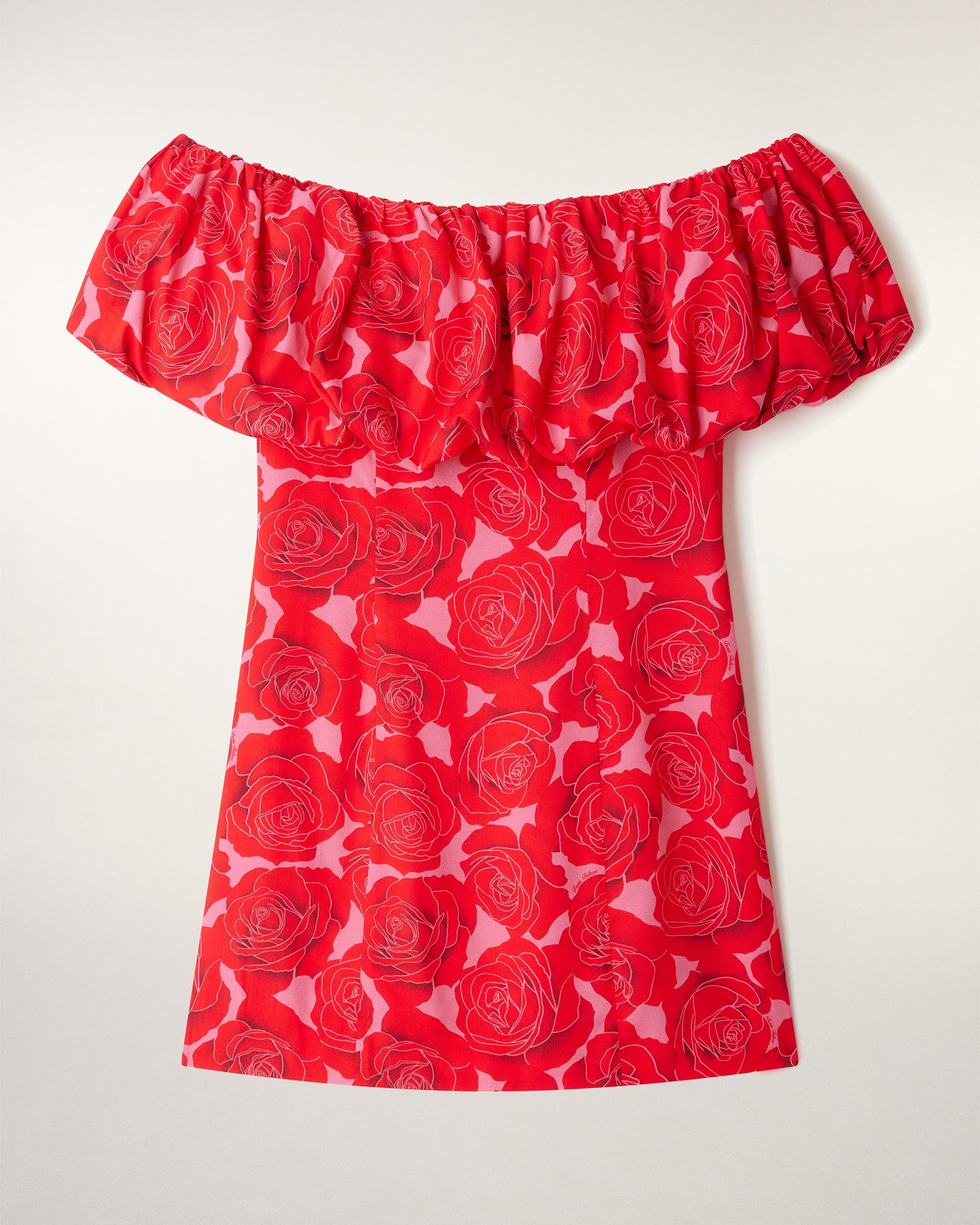 Bardot Neckline Short Dress (S26 / FEMME / Solar Roses)