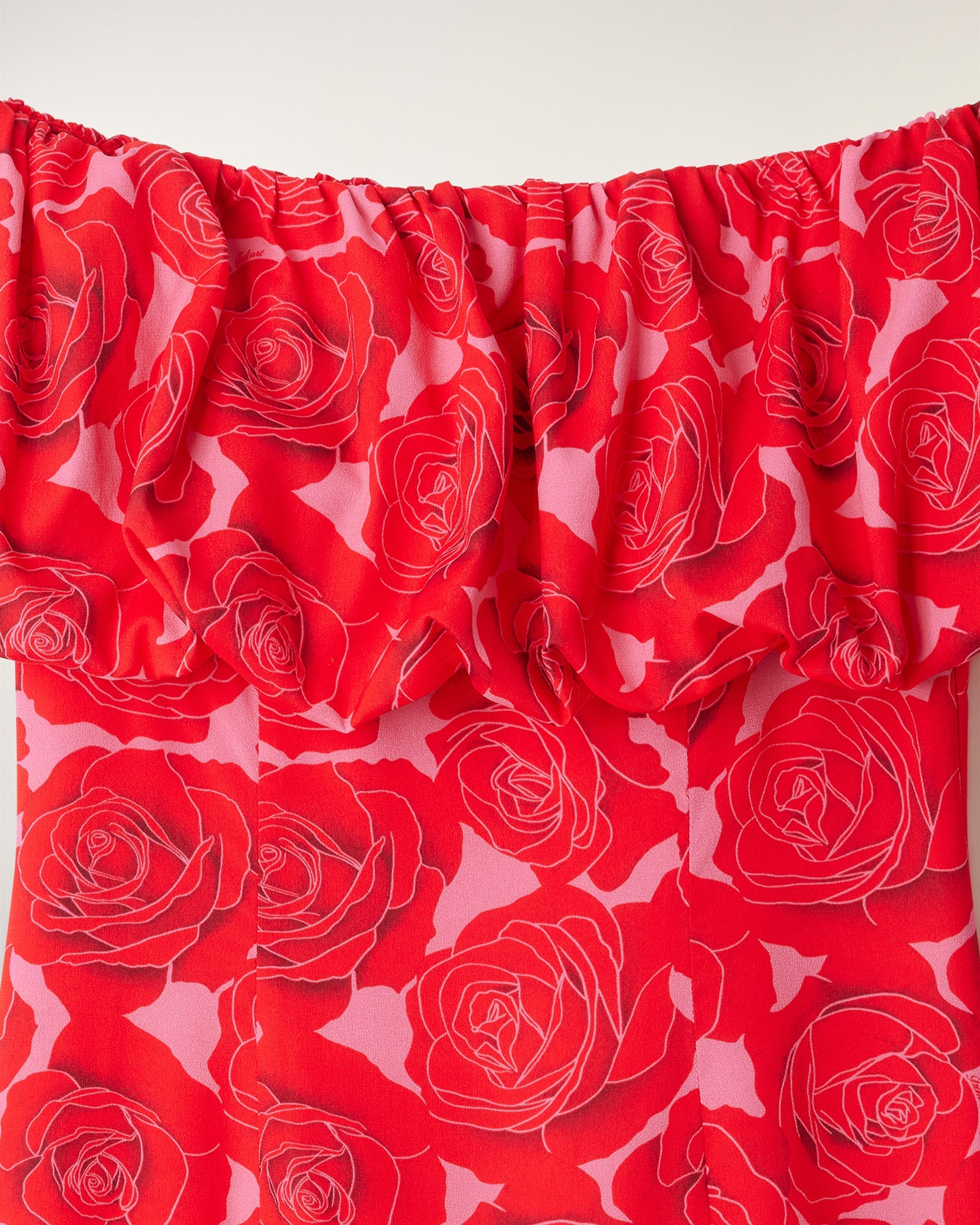 Bardot Neckline Short Dress (S26 / FEMME / Solar Roses)