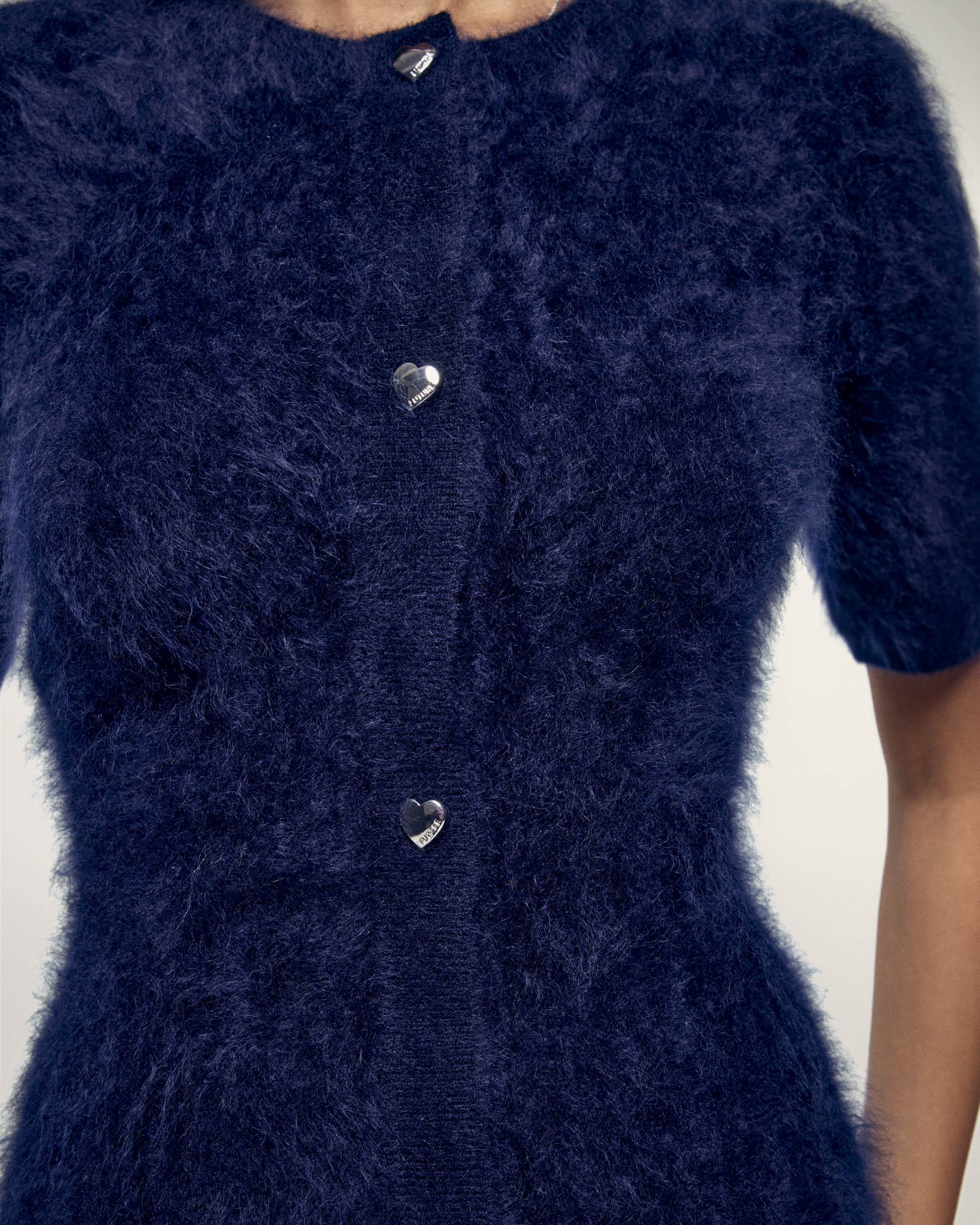 Brushed Cashmere Dress with Silver Heart Buttons (S26 / FEMME / Navy)