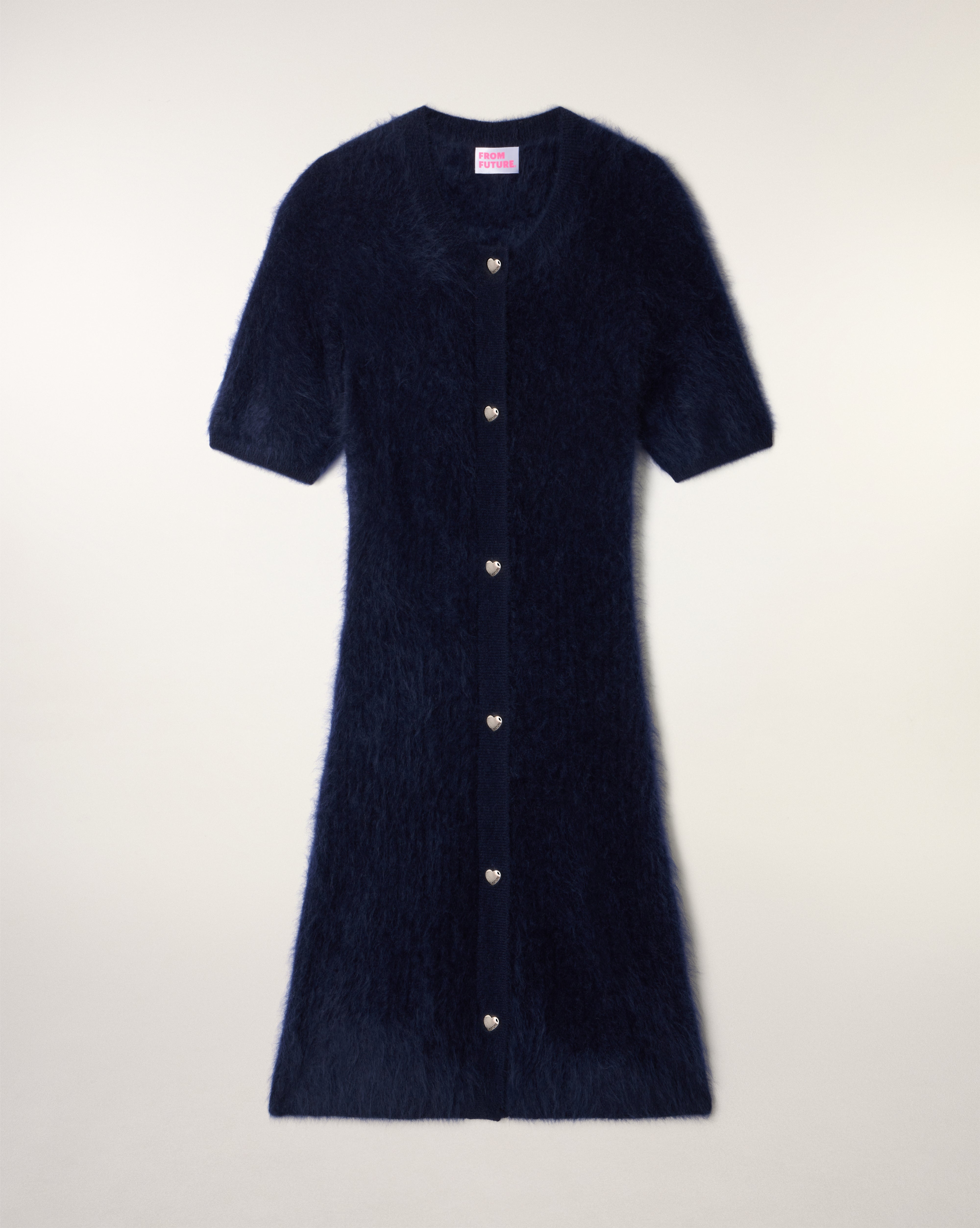Brushed Cashmere Dress with Silver Heart Buttons (S26 / FEMME / Navy)