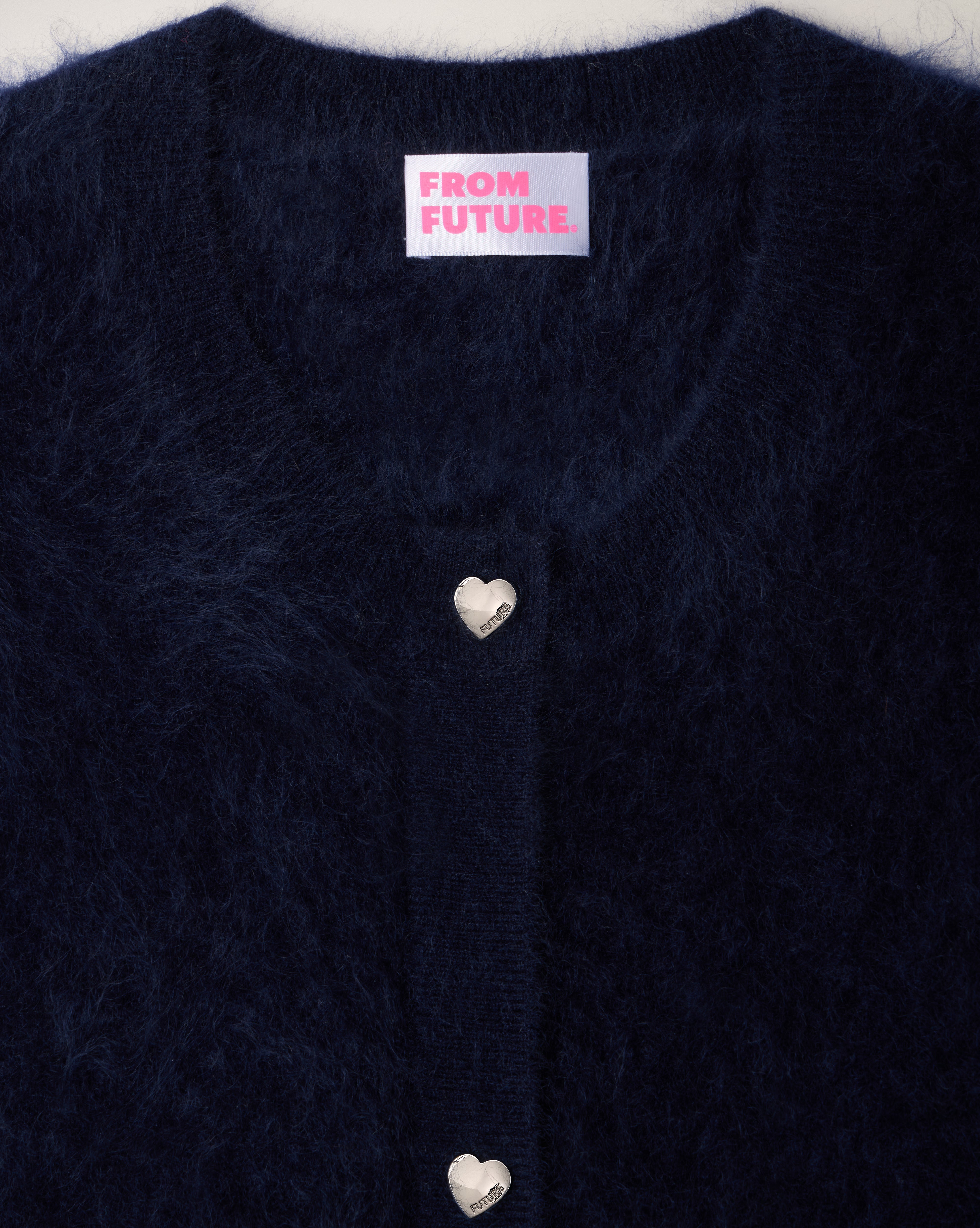 Brushed Cashmere Dress with Silver Heart Buttons (S26 / FEMME / Navy)