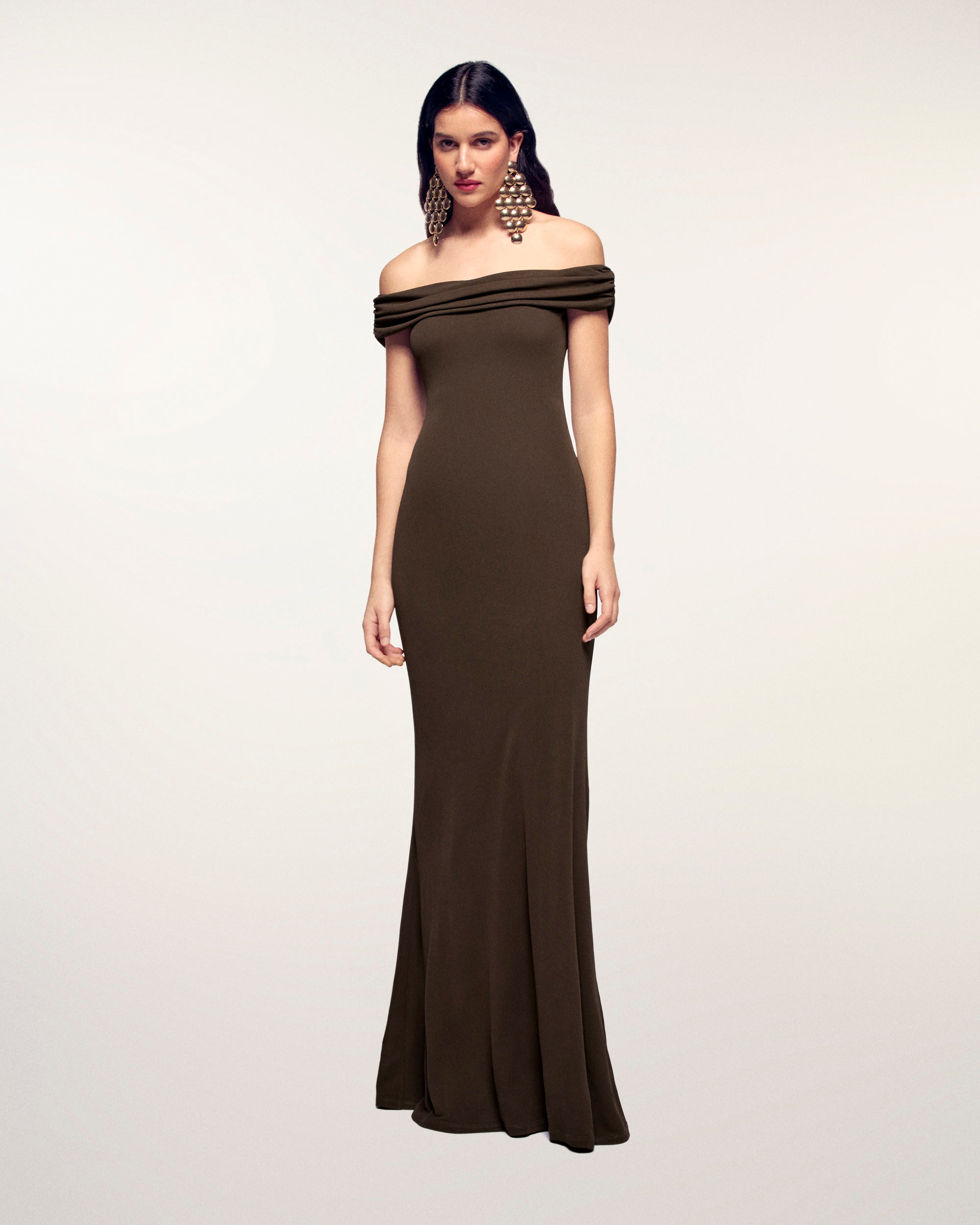 Draped Bandeau Long Dress (S26 / FEMME / Chocolat)