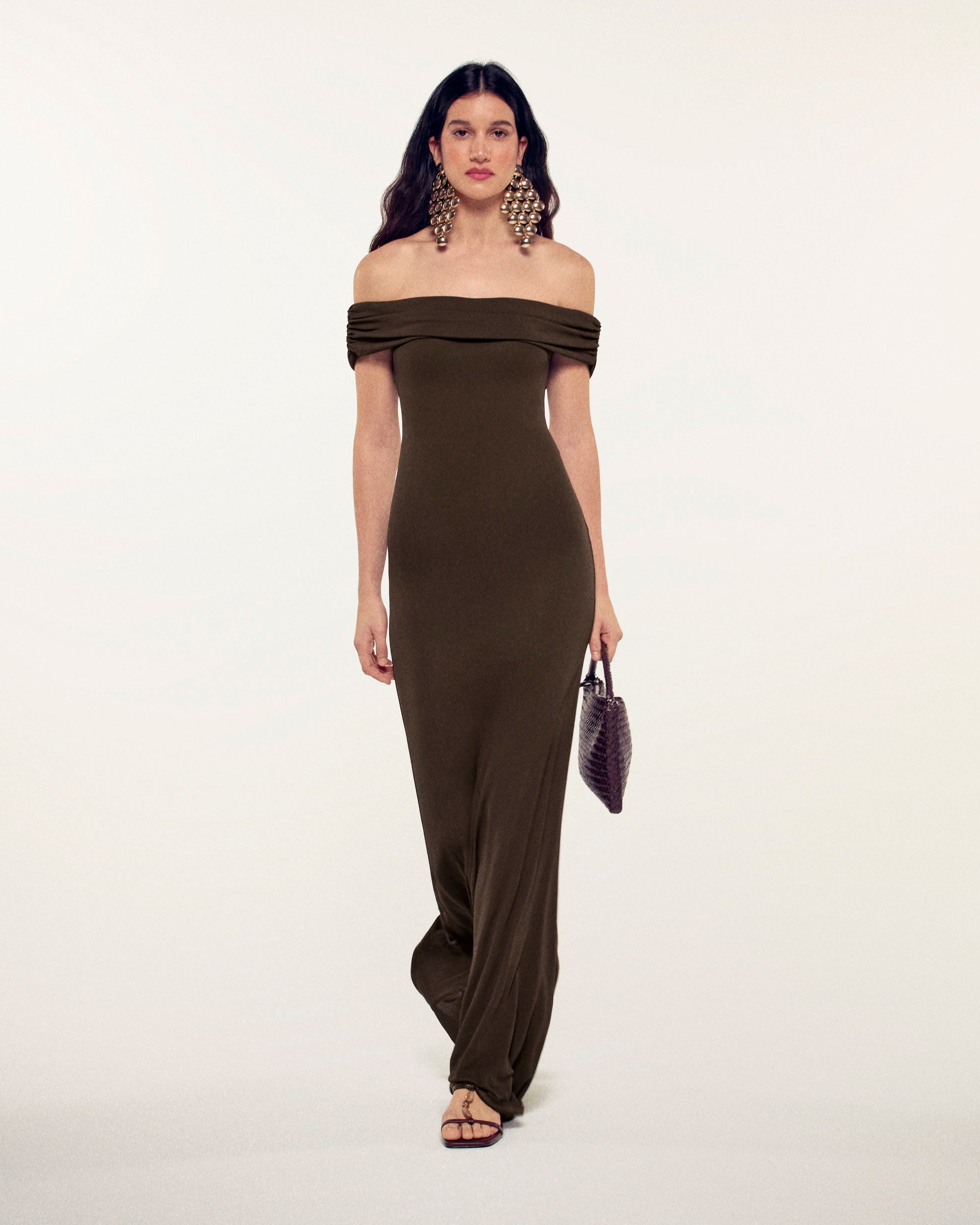 Draped Bandeau Long Dress (S26 / FEMME / Chocolat)