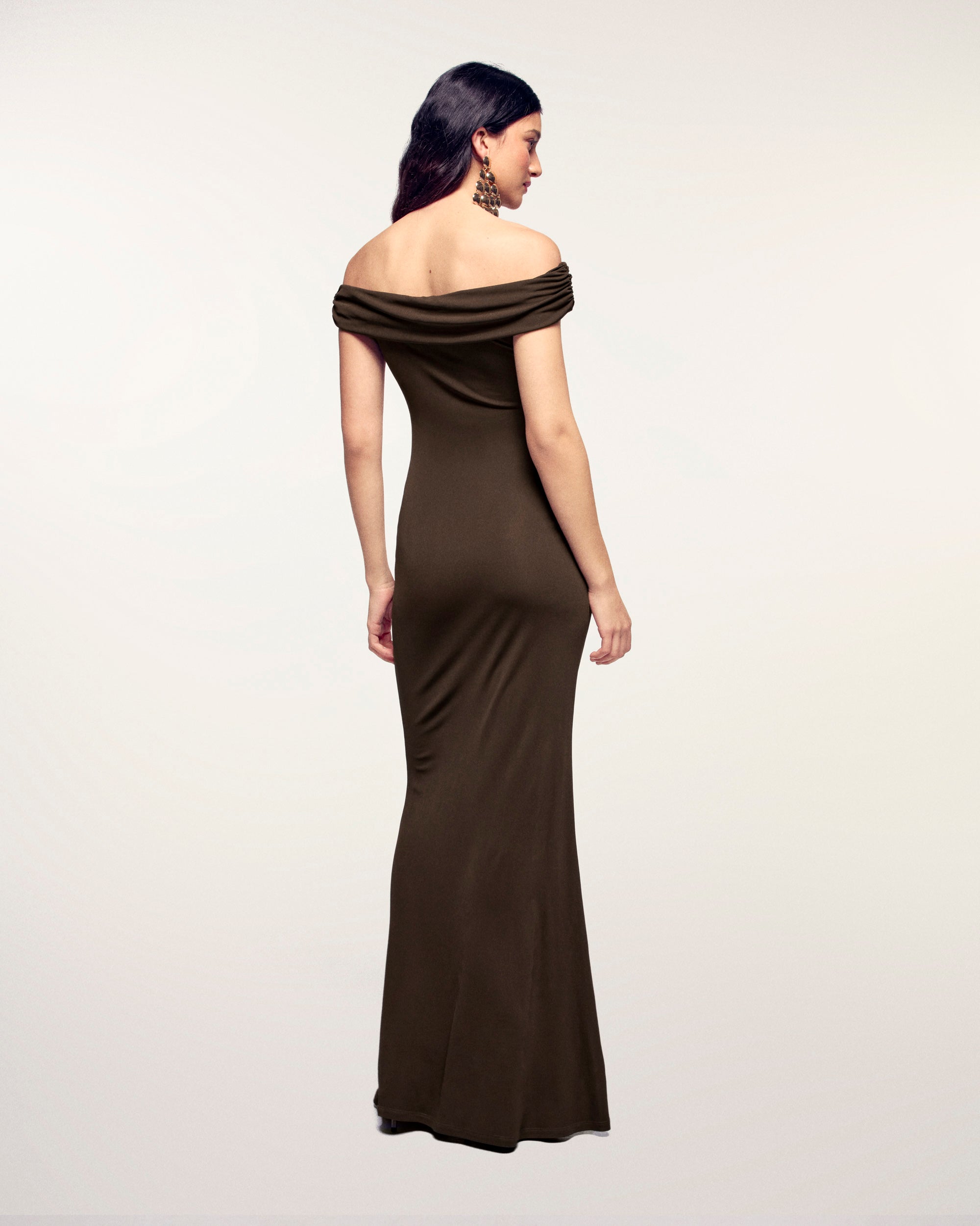Draped Bandeau Long Dress (S26 / FEMME / Chocolat)