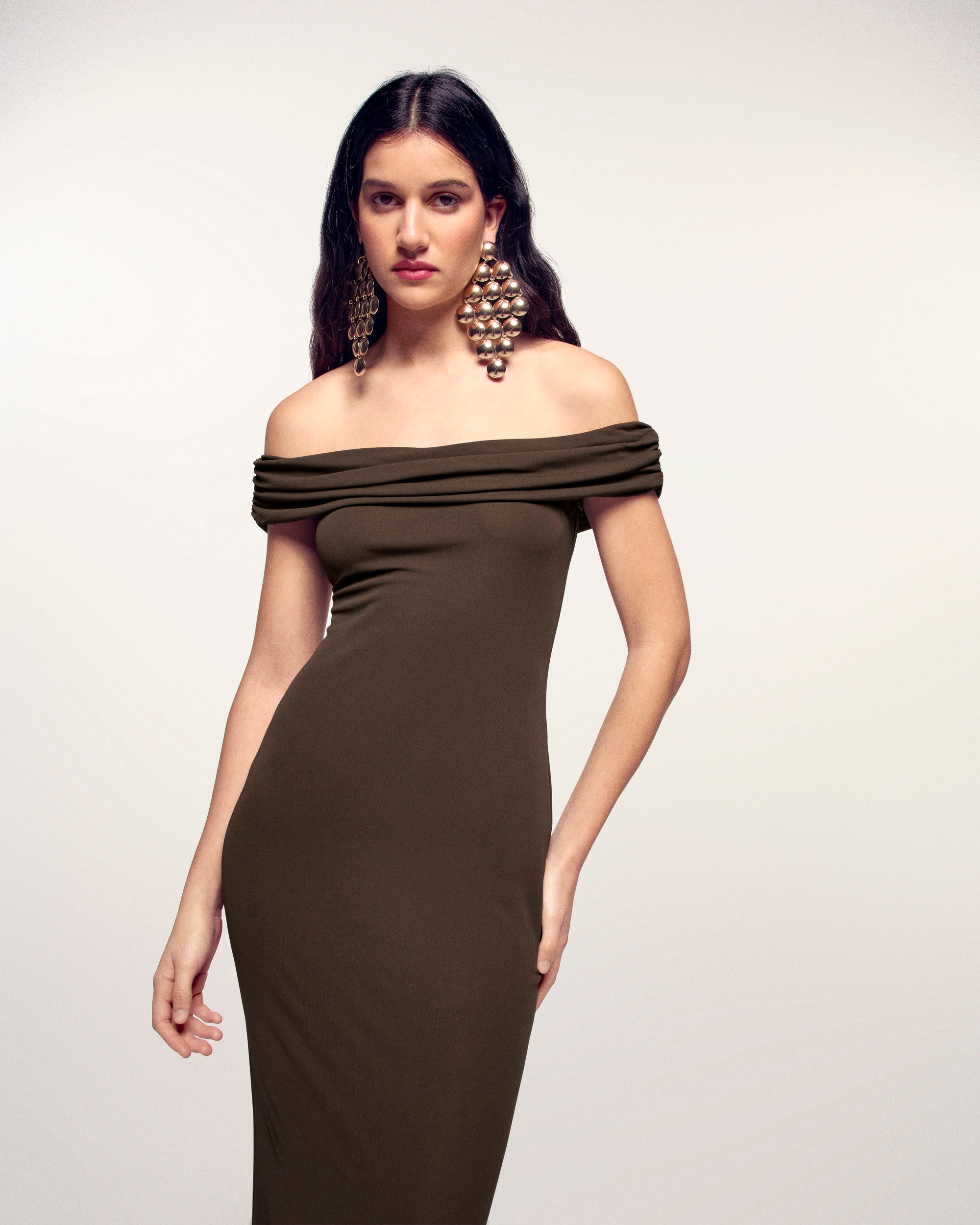 Draped Bandeau Long Dress (S26 / FEMME / Chocolat)