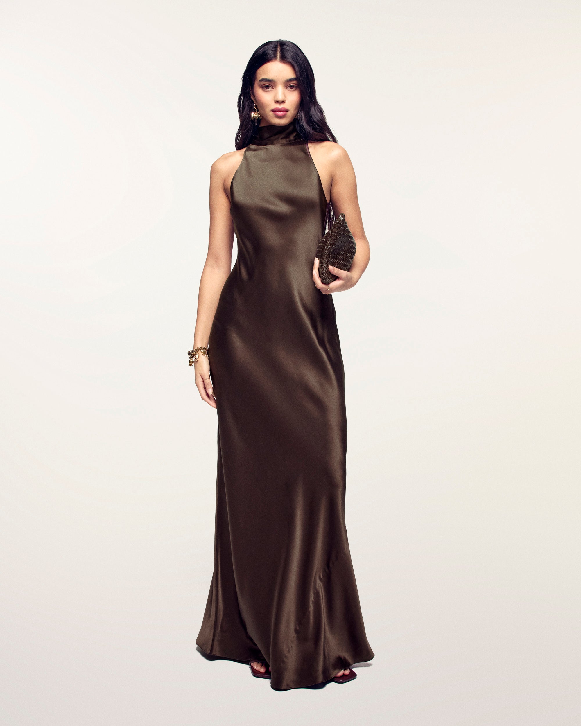 Scarf Neck Long Dress (S26/ FEMME/ Chocolat)