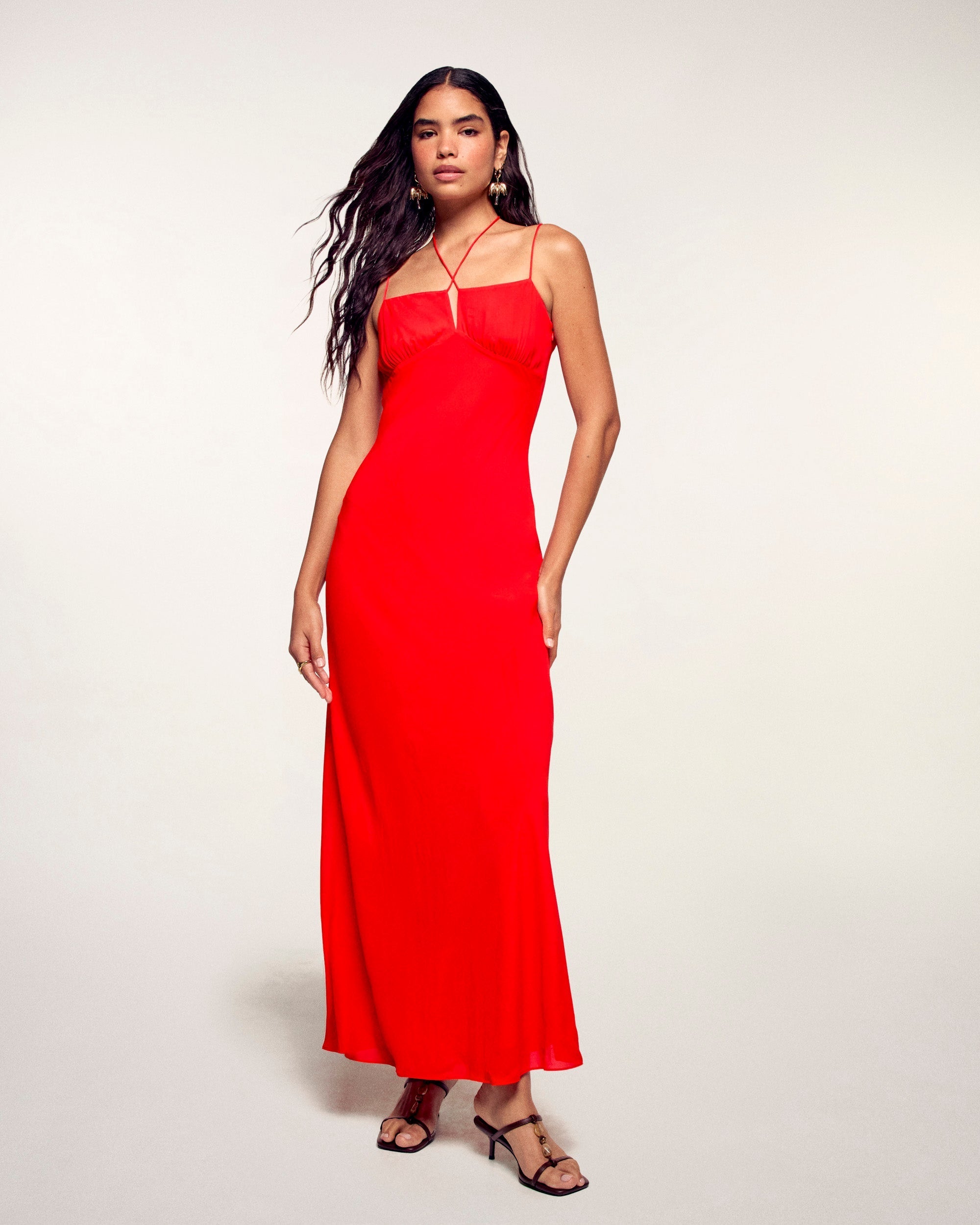 Jewel Tie Strappy Long Dress (S26 / FEMME / Sunset Coral)