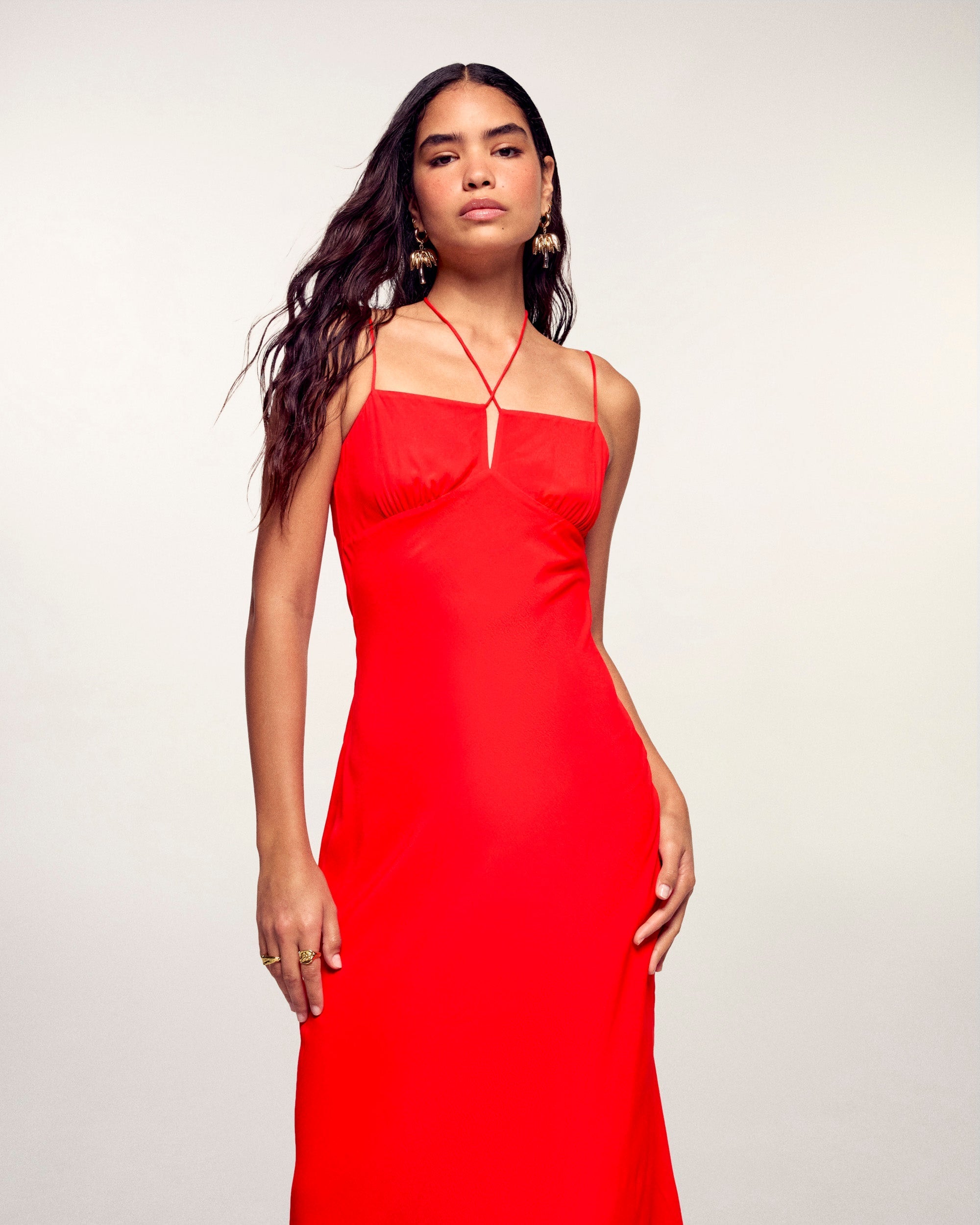 Jewel Tie Strappy Long Dress (S26 / FEMME / Sunset Coral)