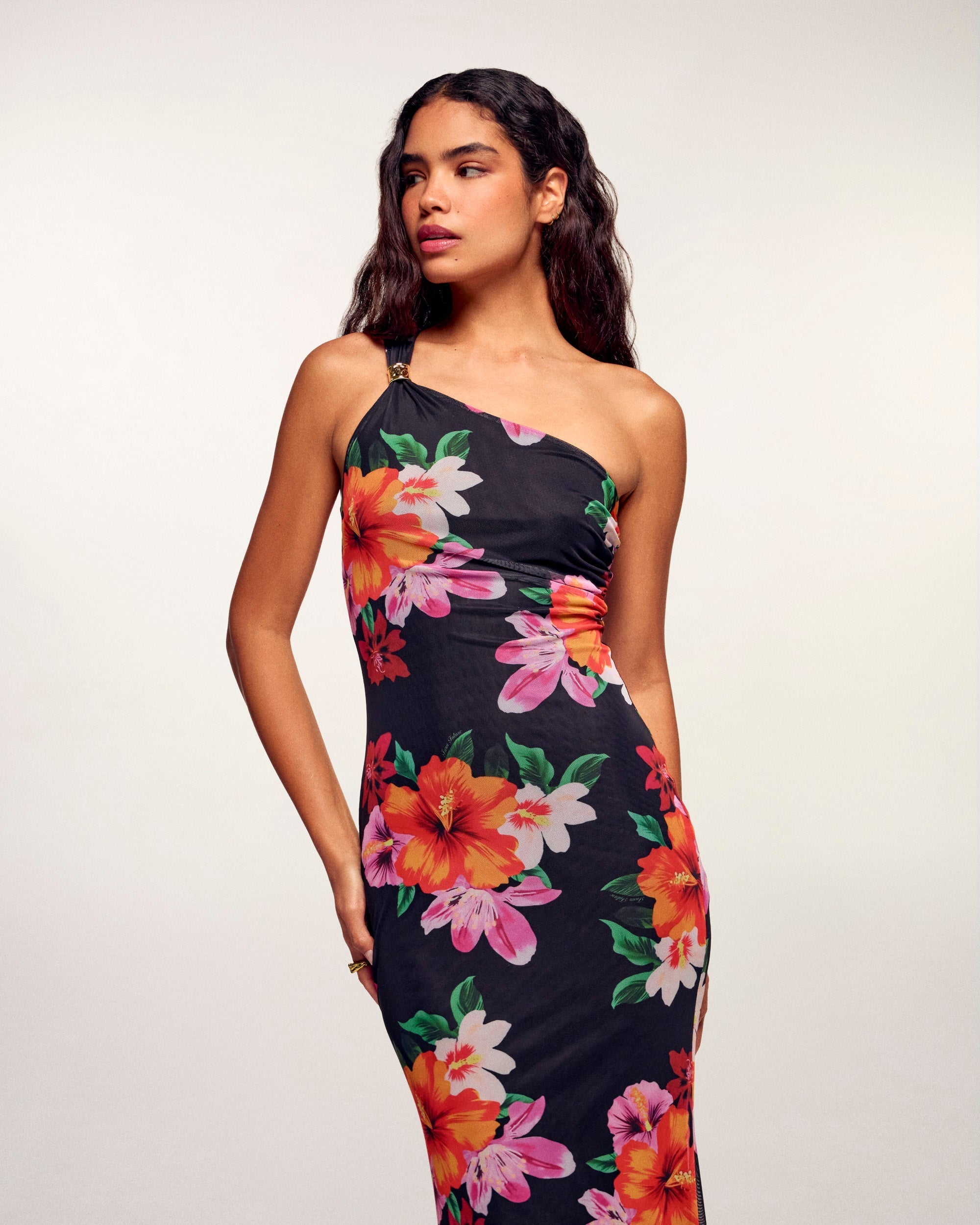 Asymmetric Long Dress (S26 / FEMME / Black Flower Island)