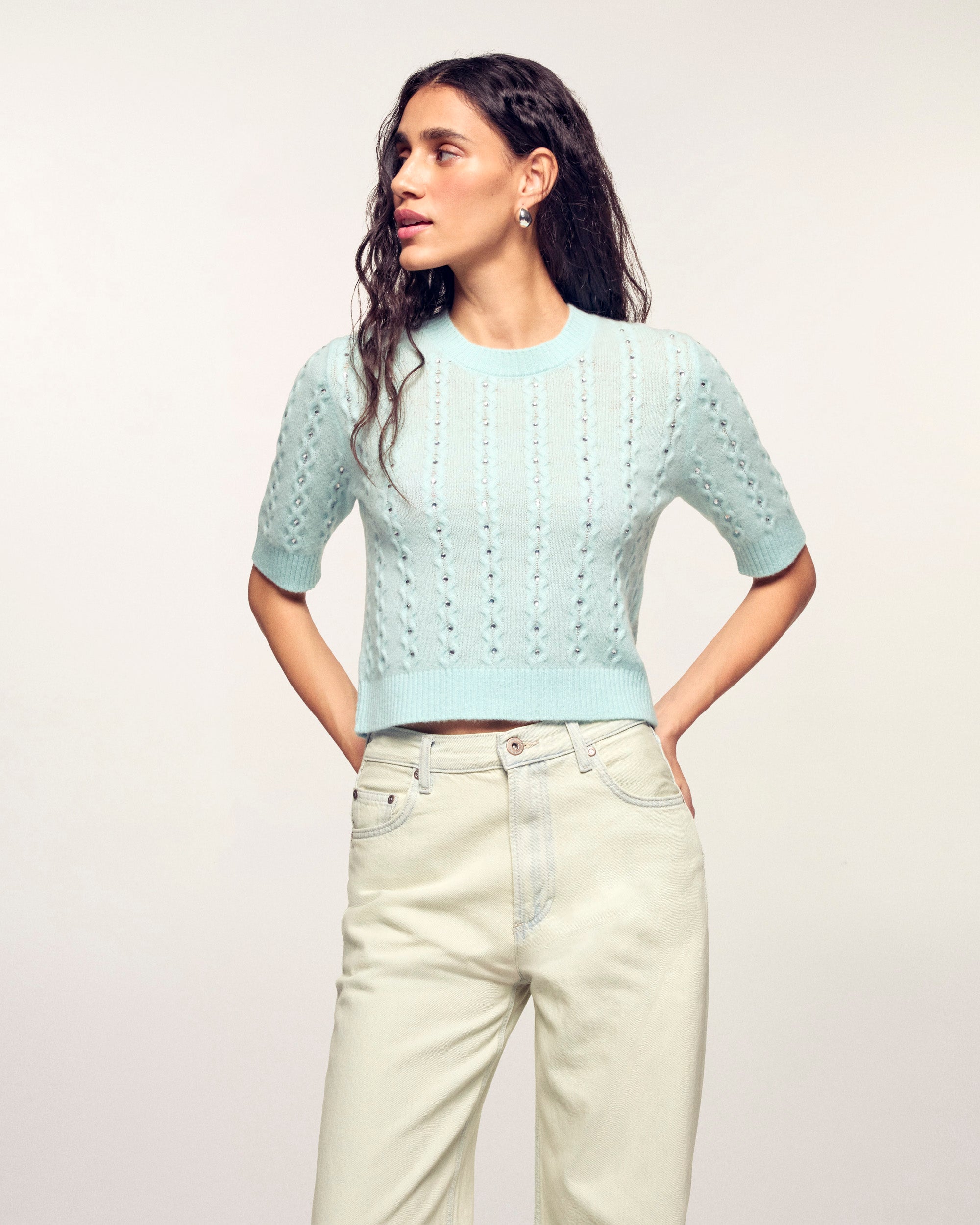 Rhinestone Short Sleeve Top (S26 / FEMME / Star blue)