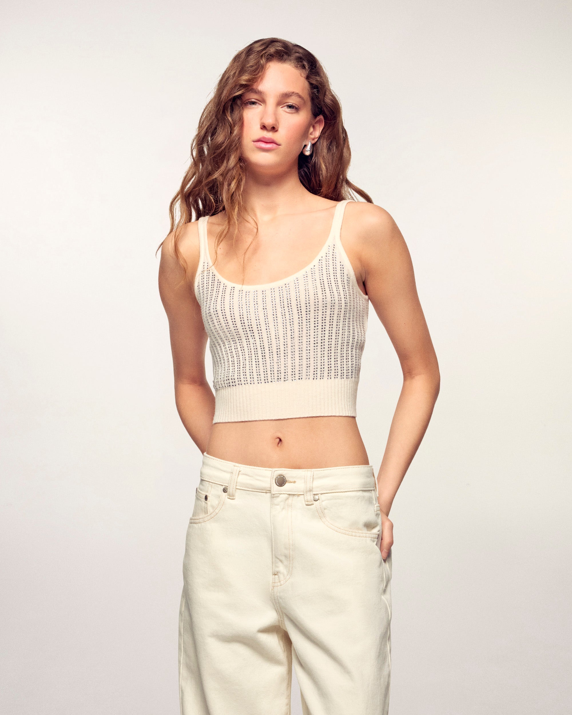 Rhinestone Bralette Top (S26 / FEMME / Ecru)