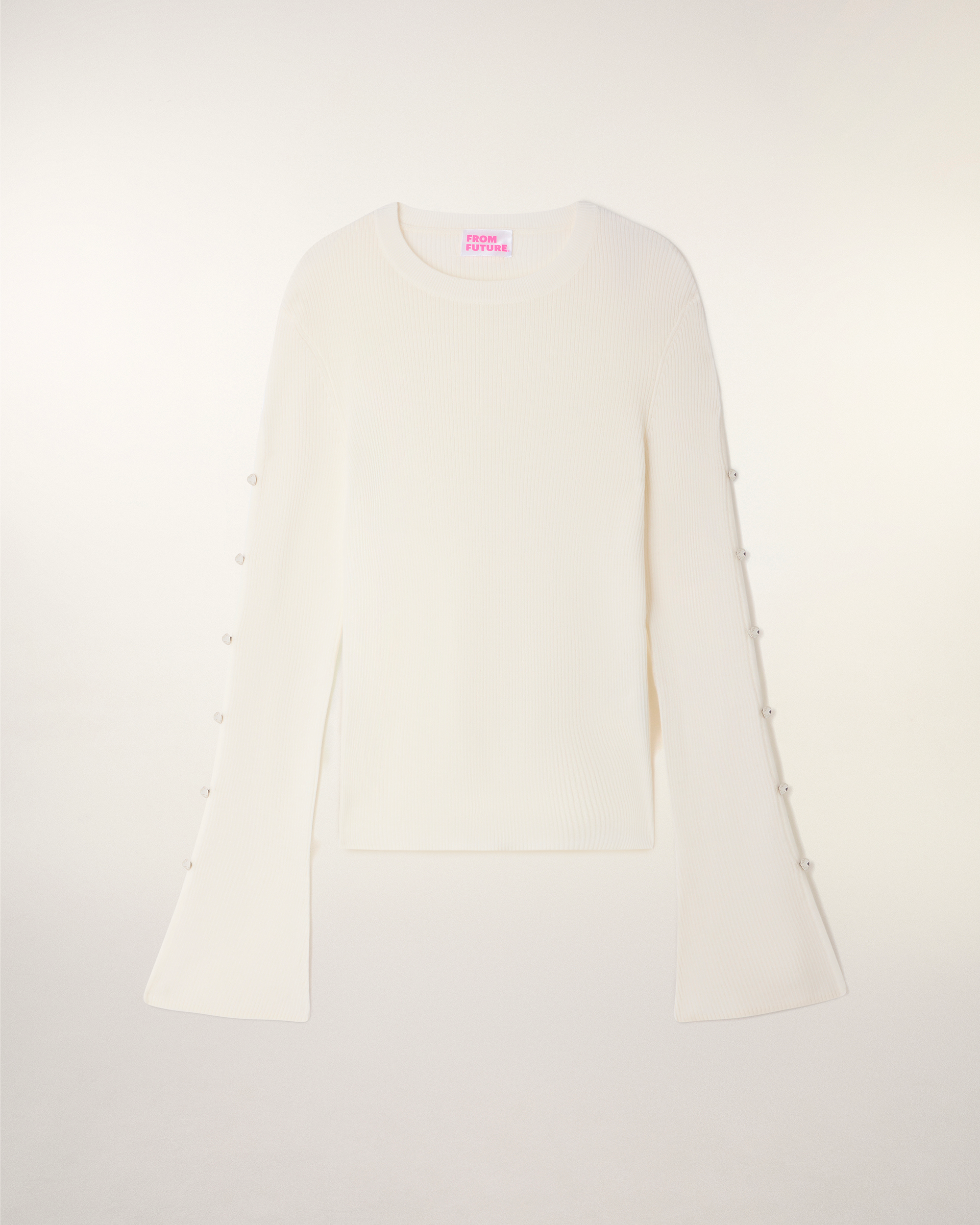 Crewneck Top with Heart Buttons on Sleeves (S26 / FEMME / ECRU / RWS)