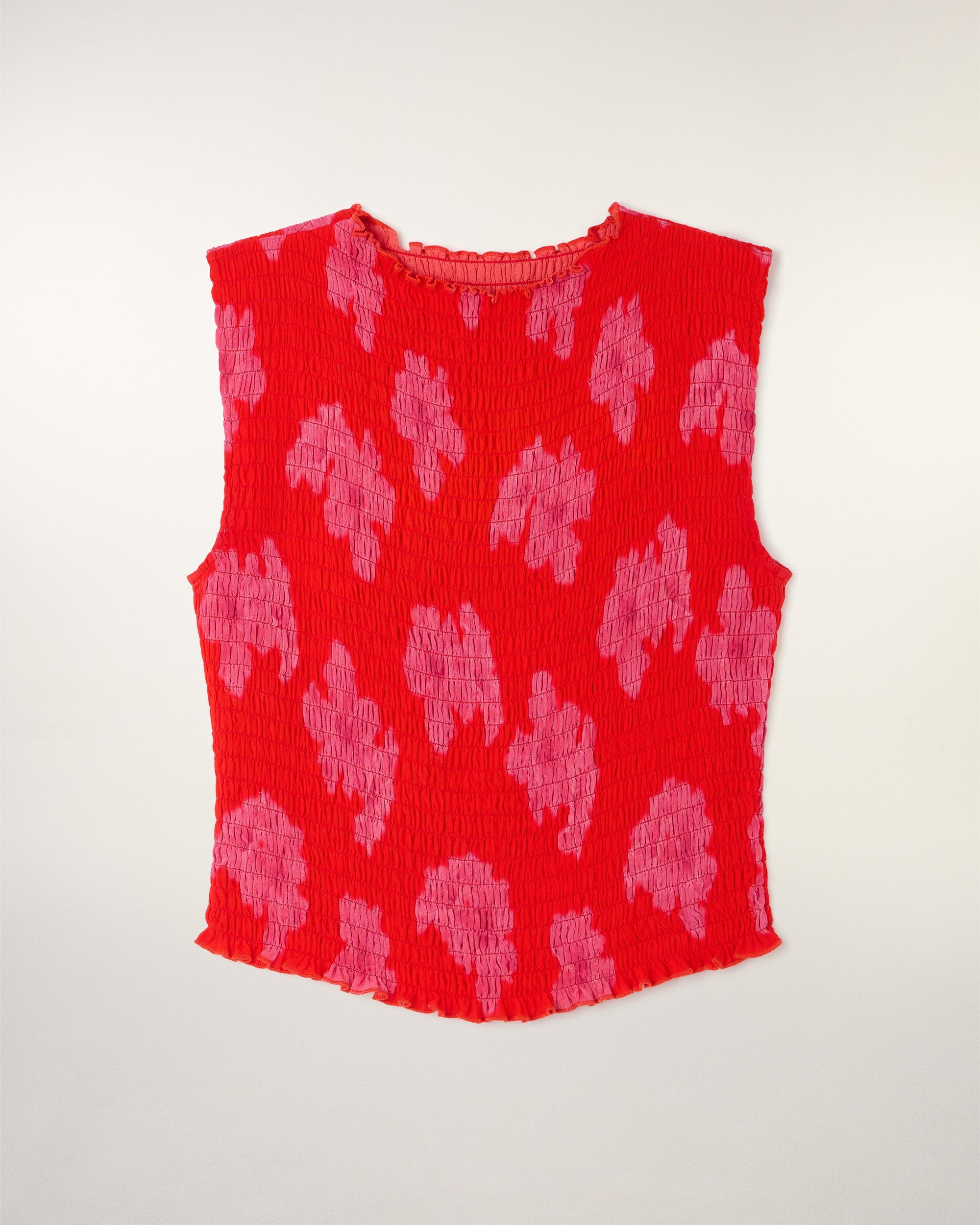 "All Over" Smocked Sleeveless Top (S26 / FEMME / Ruby Hibiscus)