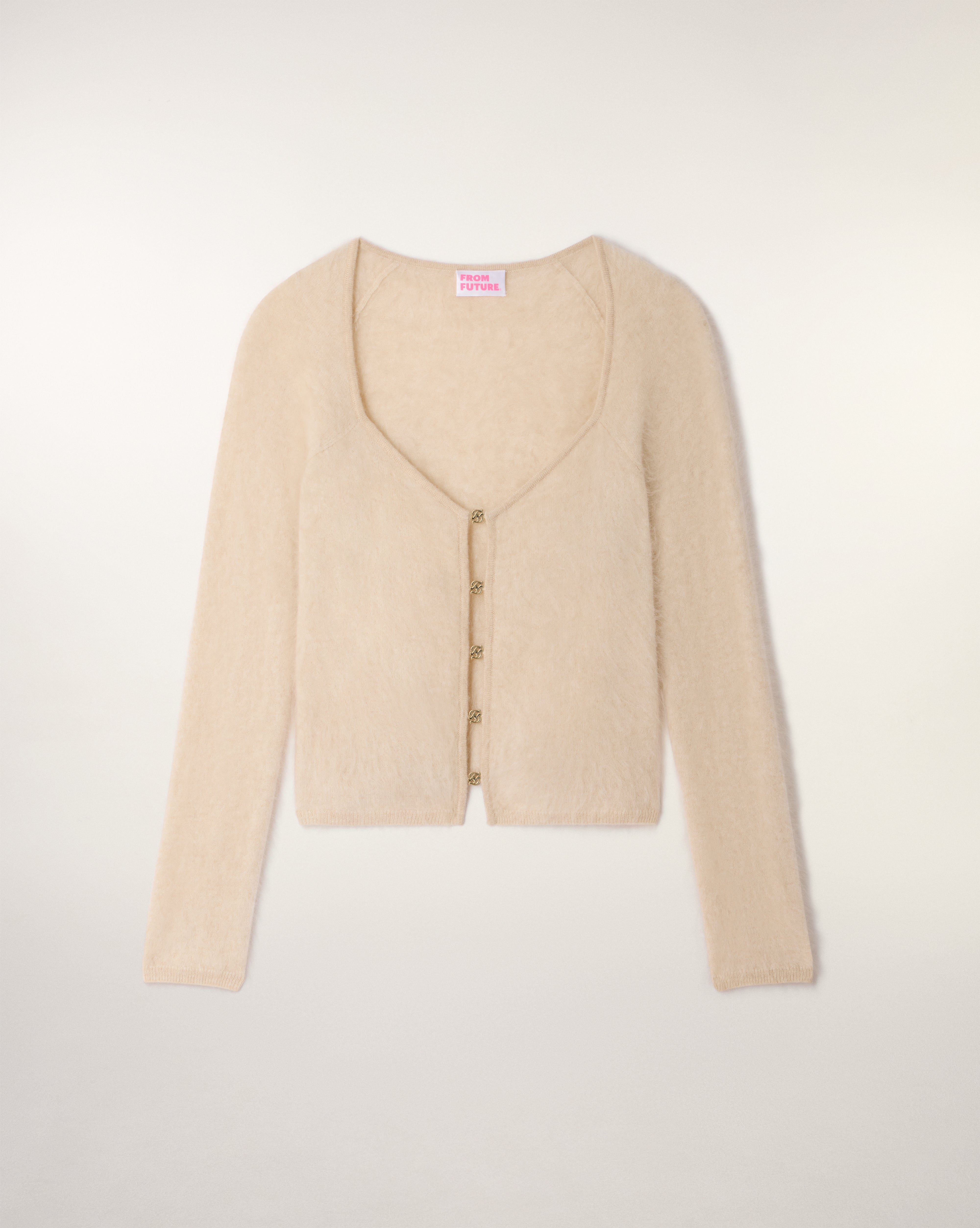 Brushed Cashmere Top with Golden Jewel Buttons (S26 / FEMME / Cloudy Beige)