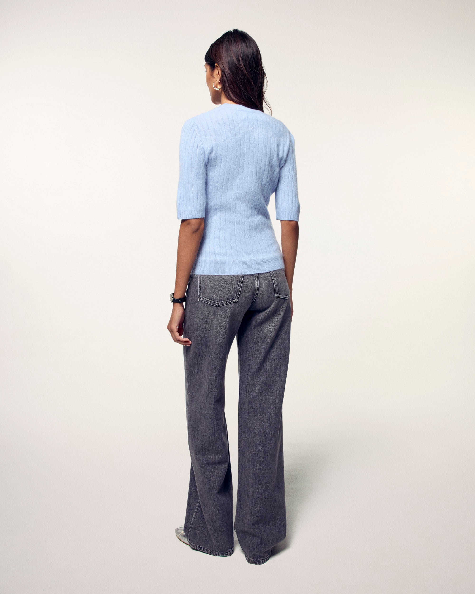 Brushed Striped Short-Sleeve Top (S26 / FEMME / Baby Blue)