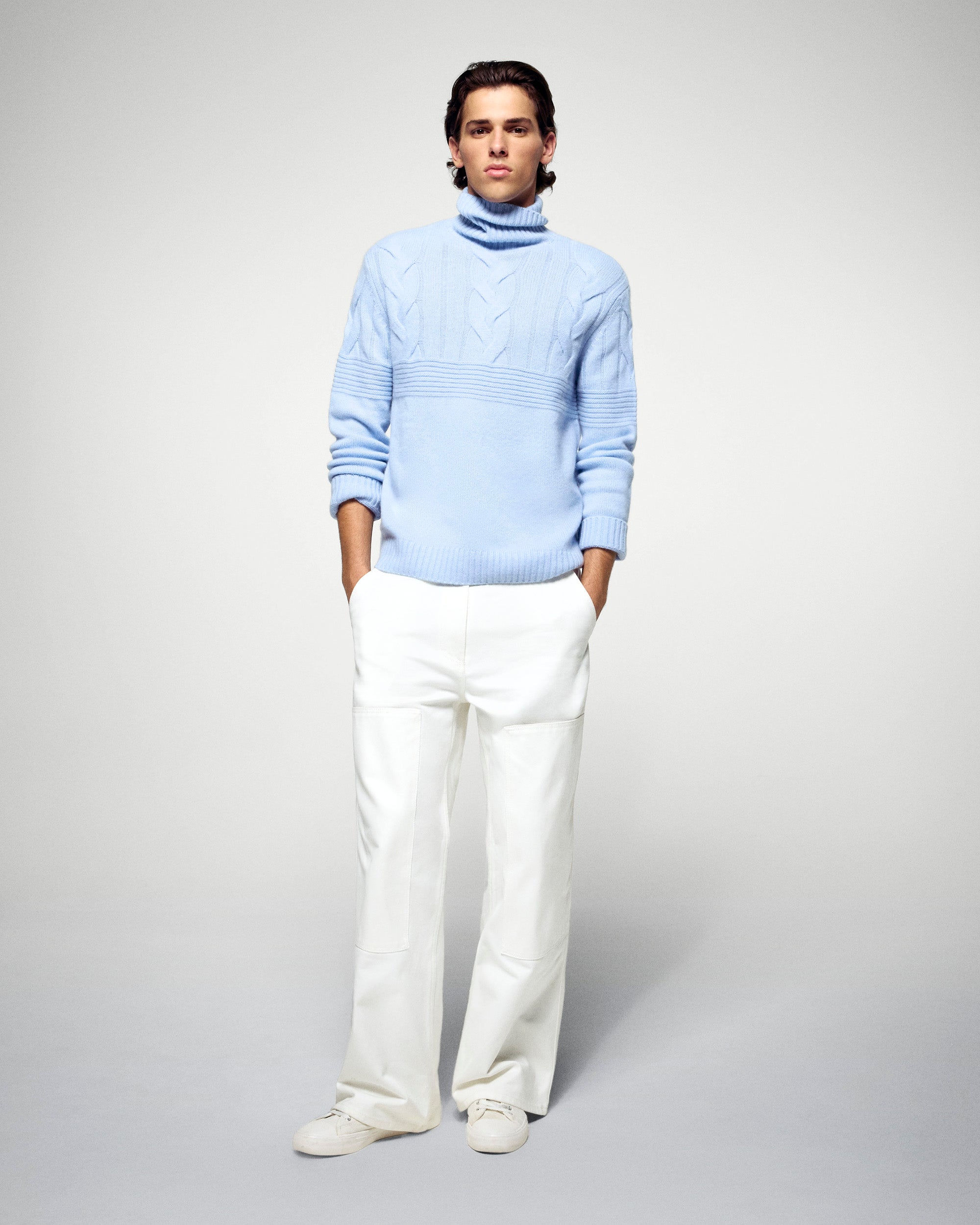 Cable-knit Turtleneck Sweater (H25 / HOMME / Smooth Blue)