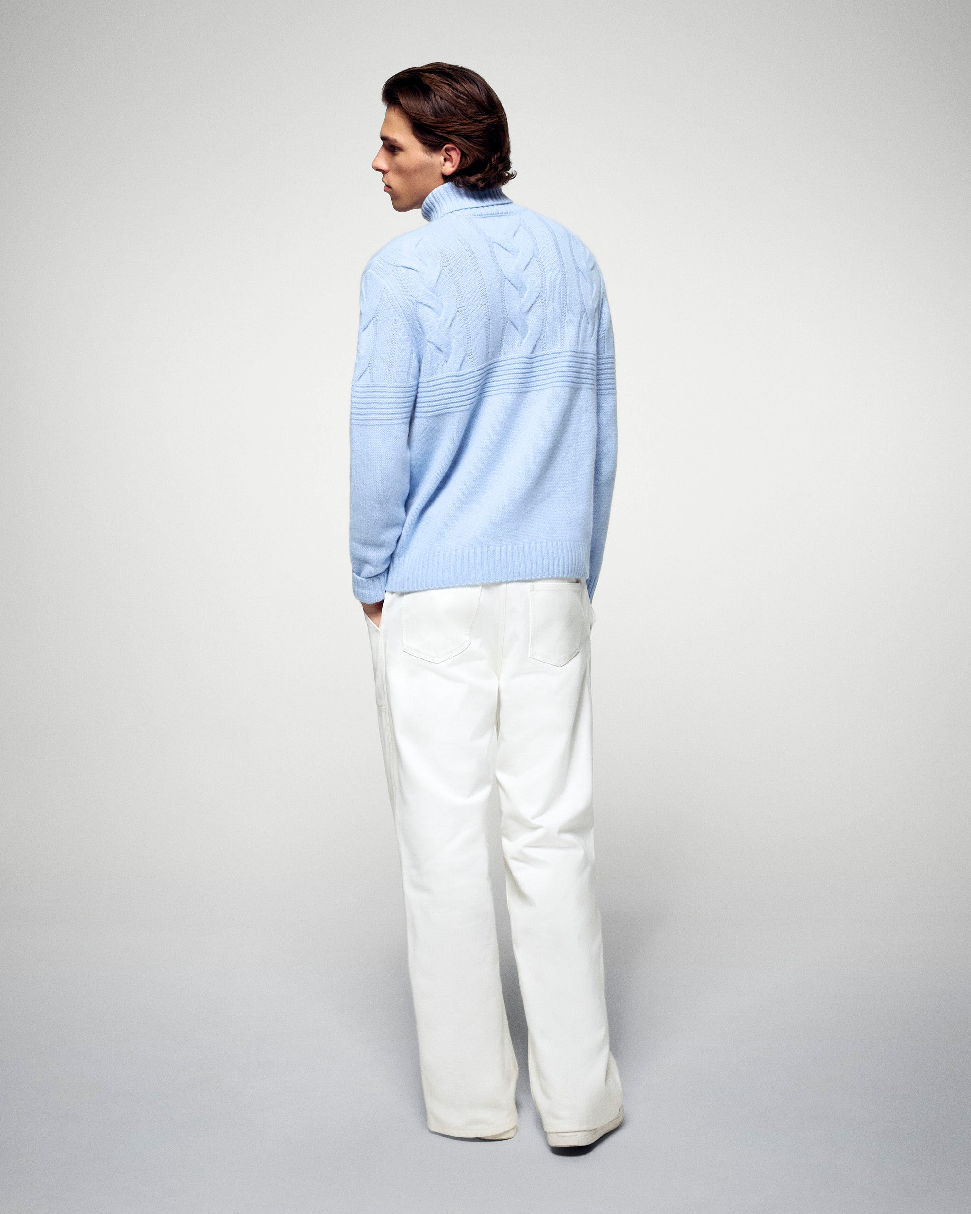 Cable-knit Turtleneck Sweater (H25 / HOMME / Smooth Blue)