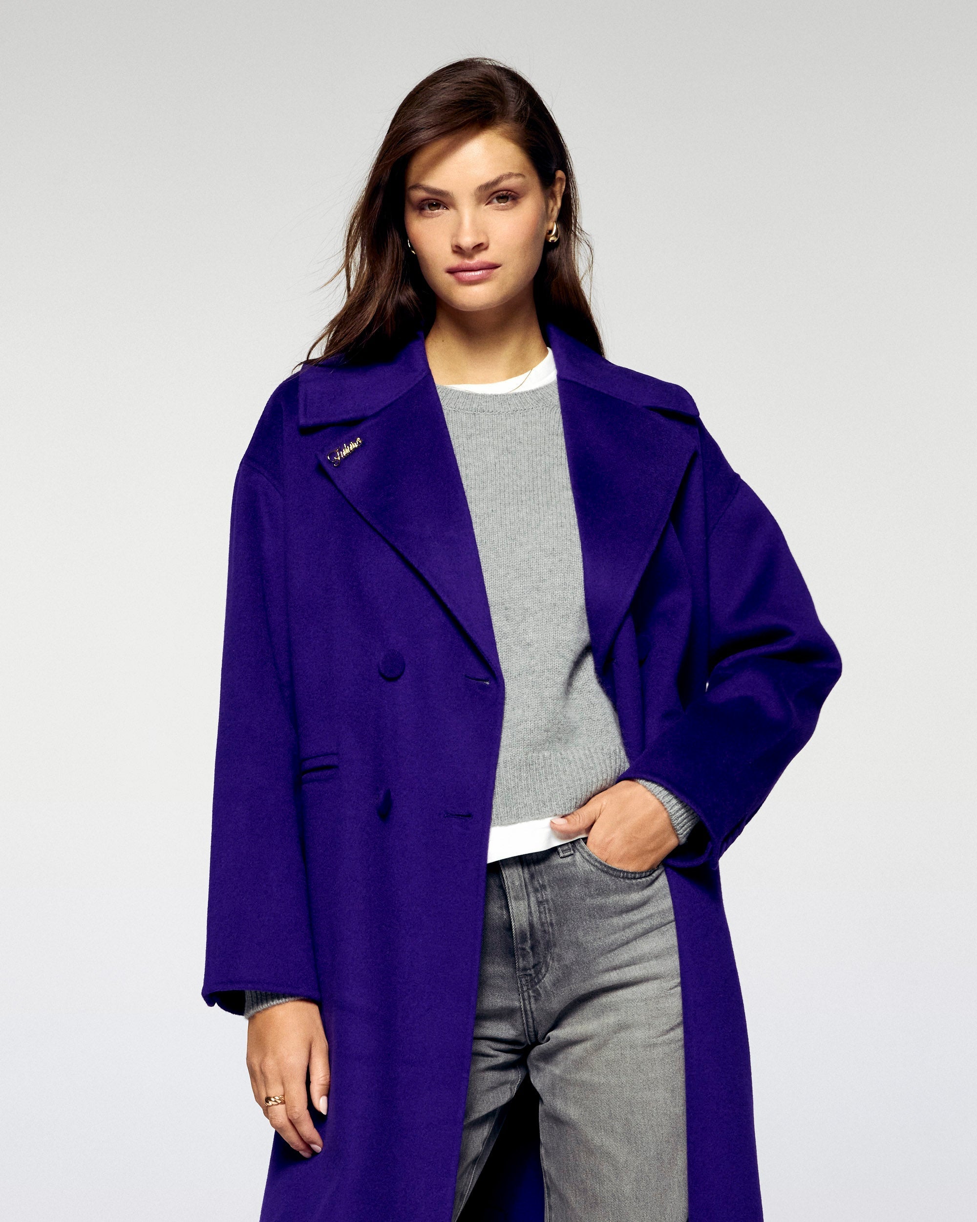 Outerwear Double-Breasted Coat (H25 / FEMME / Velvet Purple)