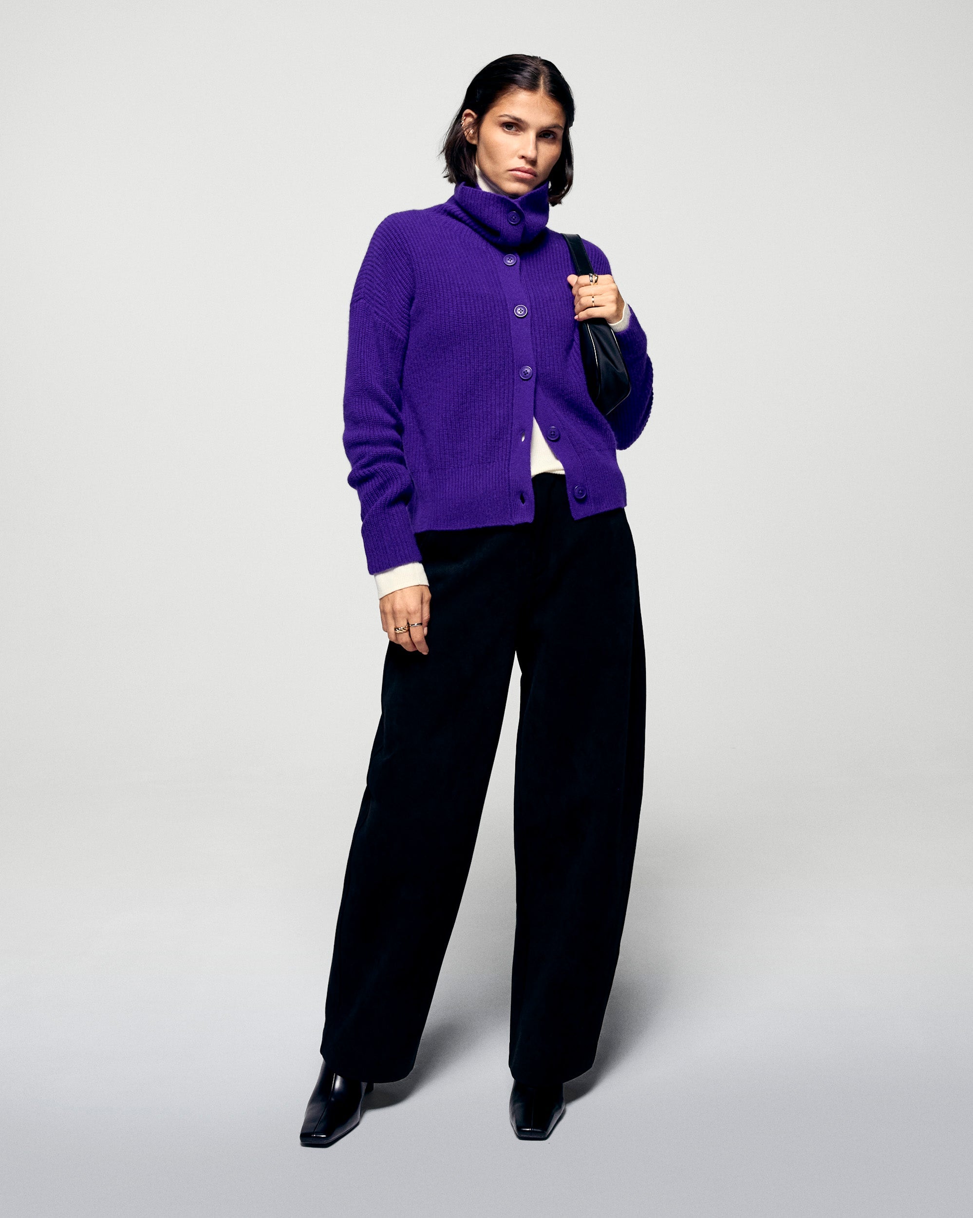 Ribbed Cardigan Sweater (H25 / FEMME / Velvet Purple)