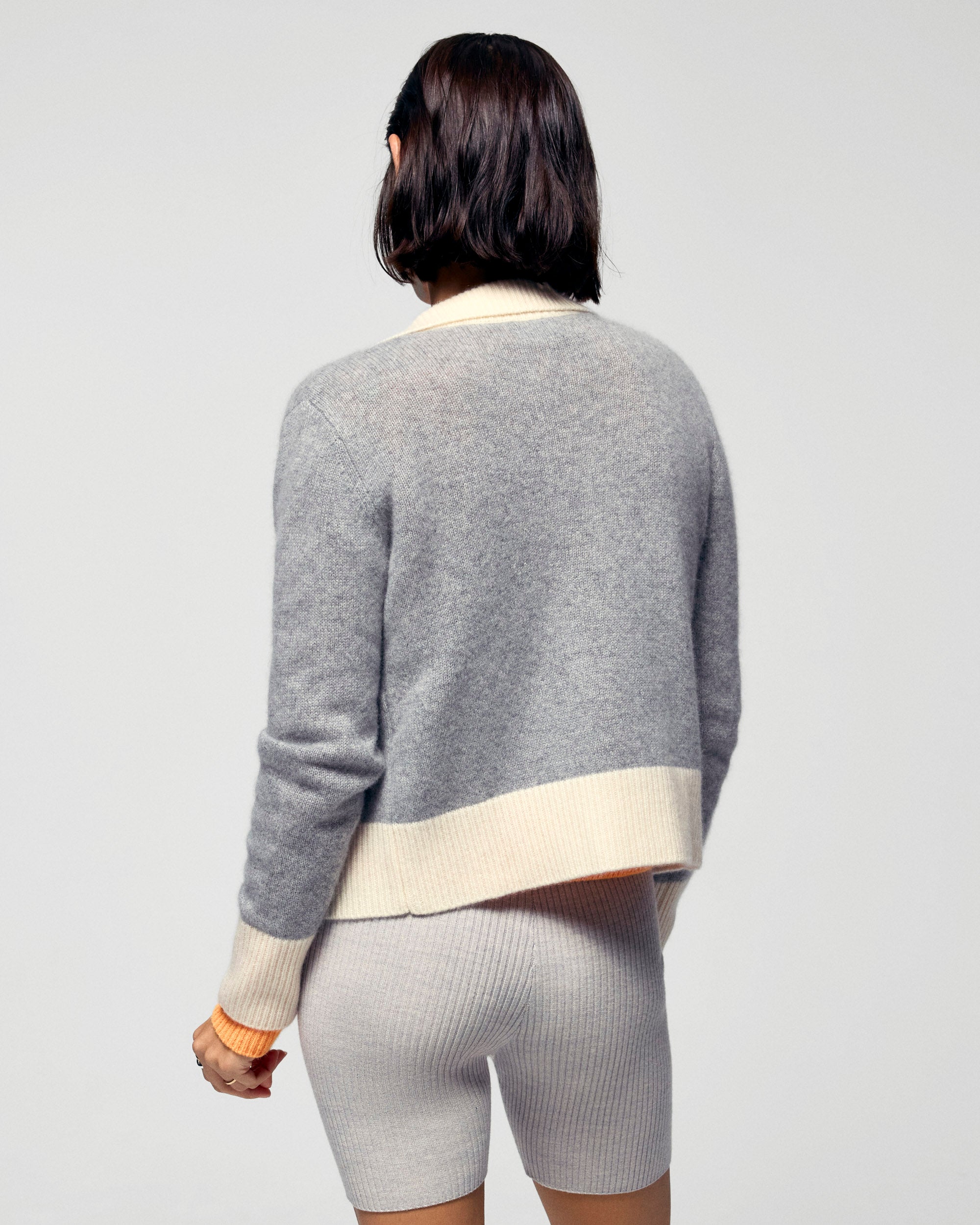 Contrast Rib Cardigan (H25 / FEMME / Dark Heather Gray)