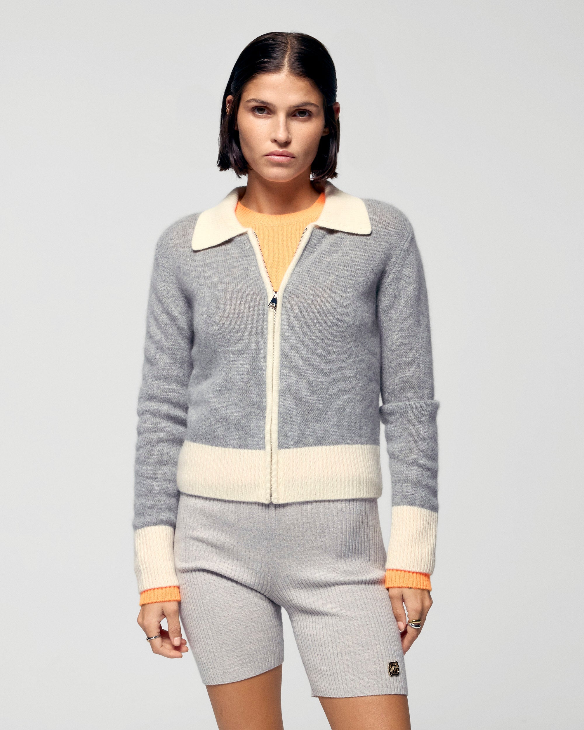 Contrast Rib Cardigan (H25 / FEMME / Dark Heather Gray)