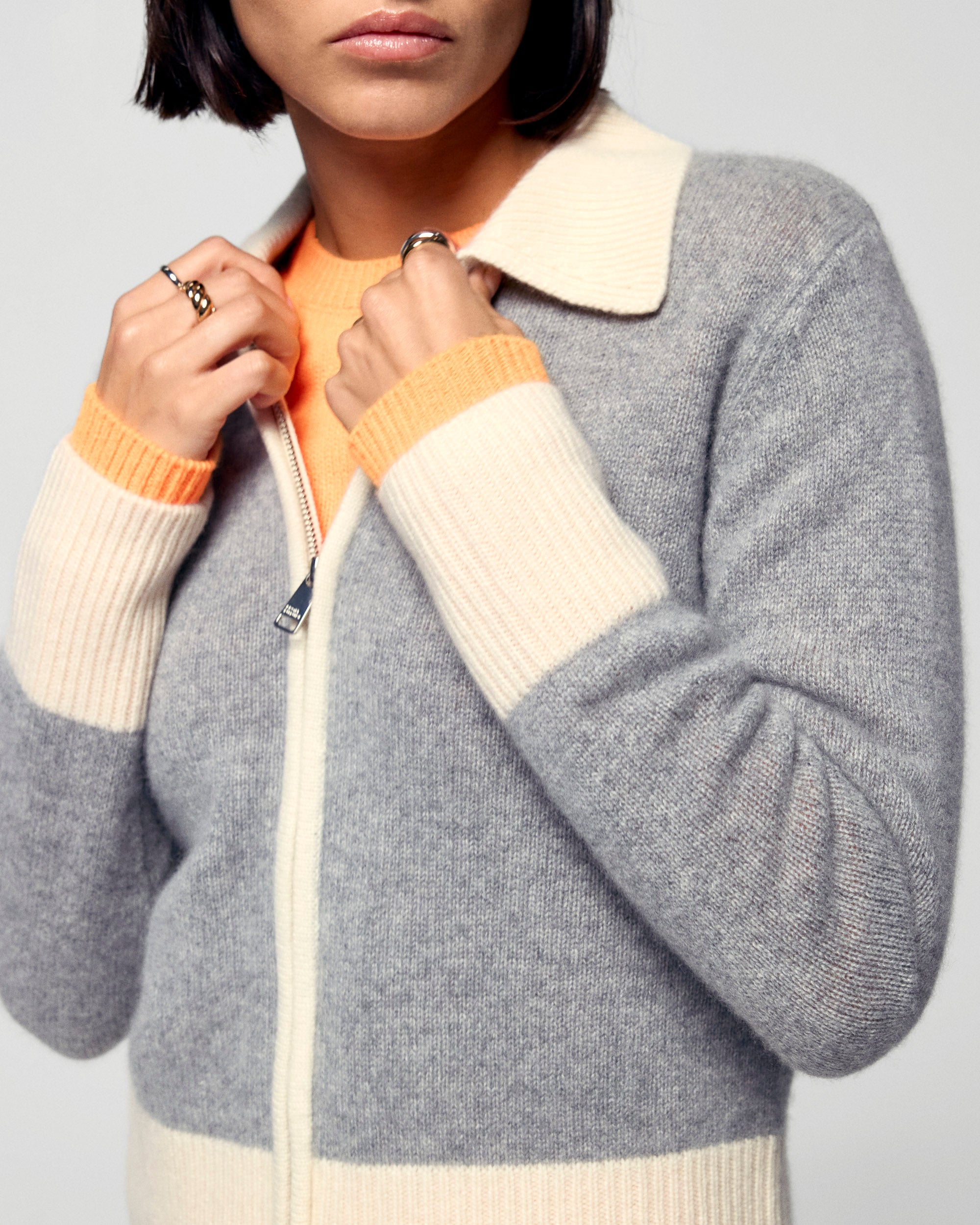 Contrast Rib Cardigan (H25 / FEMME / Dark Heather Gray)