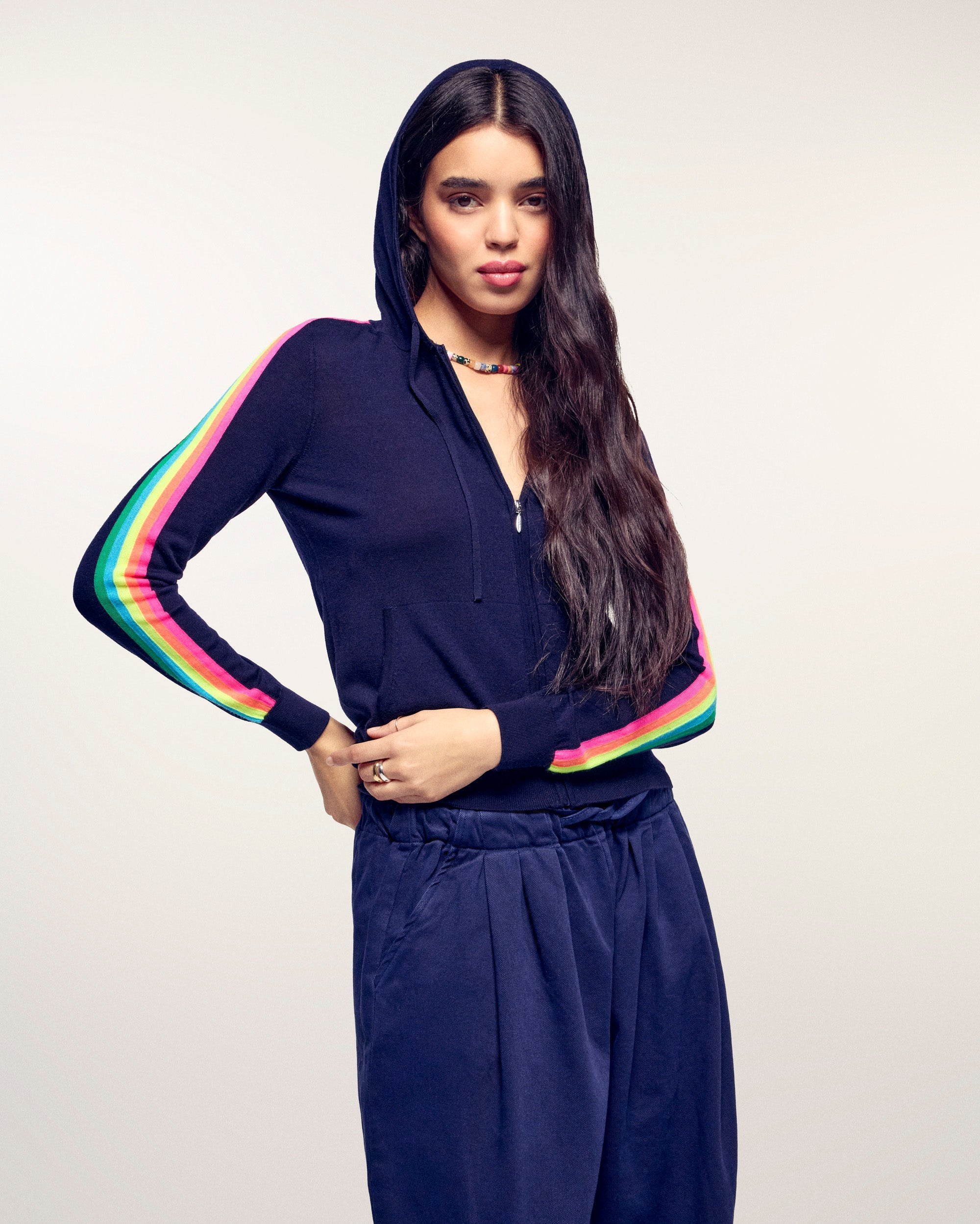 Multicolored Striped Hoodie Sweater (S26 / FEMME / Tropical Raspberry / RWS)