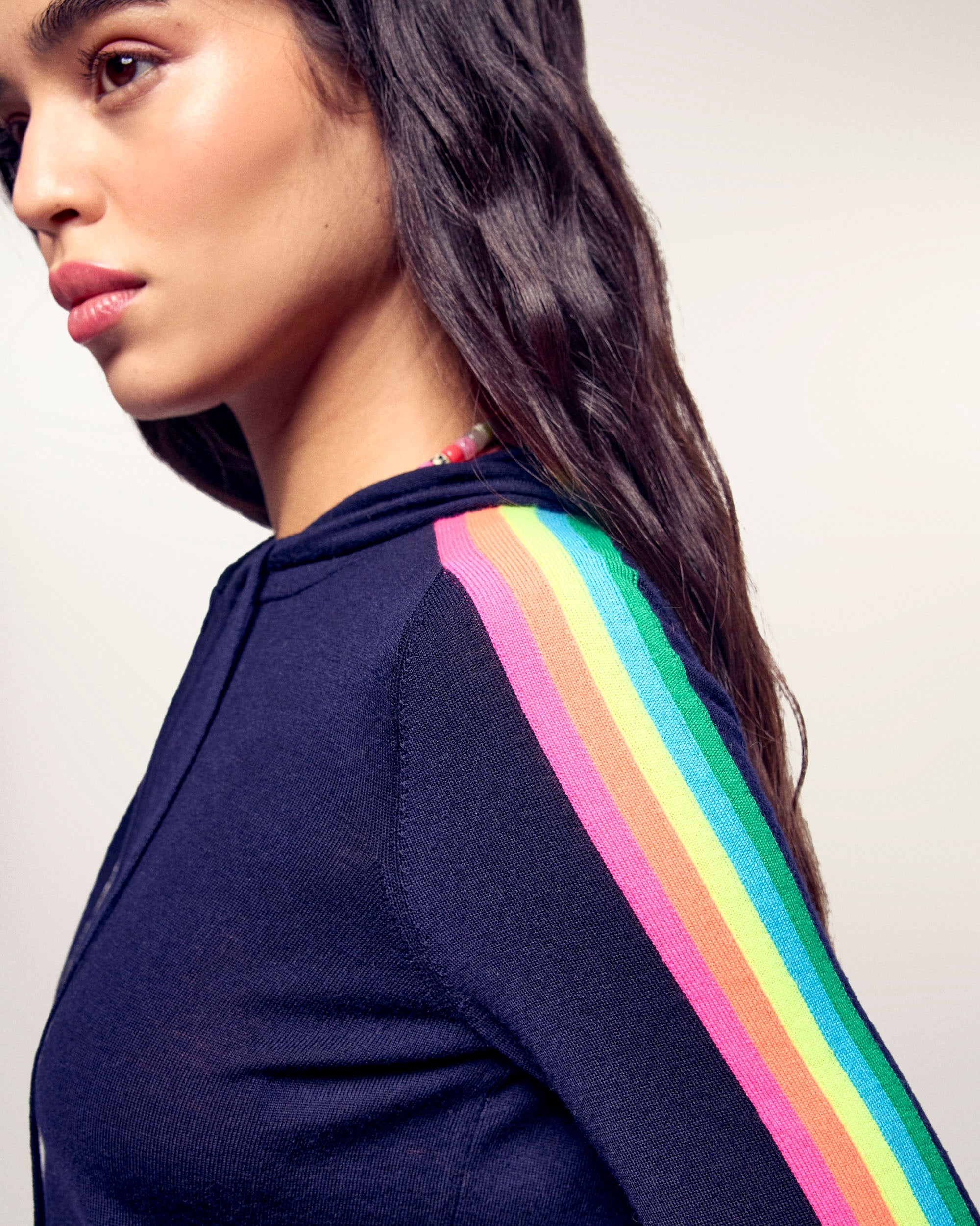 Multicolored Striped Hoodie Sweater (S26 / FEMME / Tropical Raspberry / RWS)