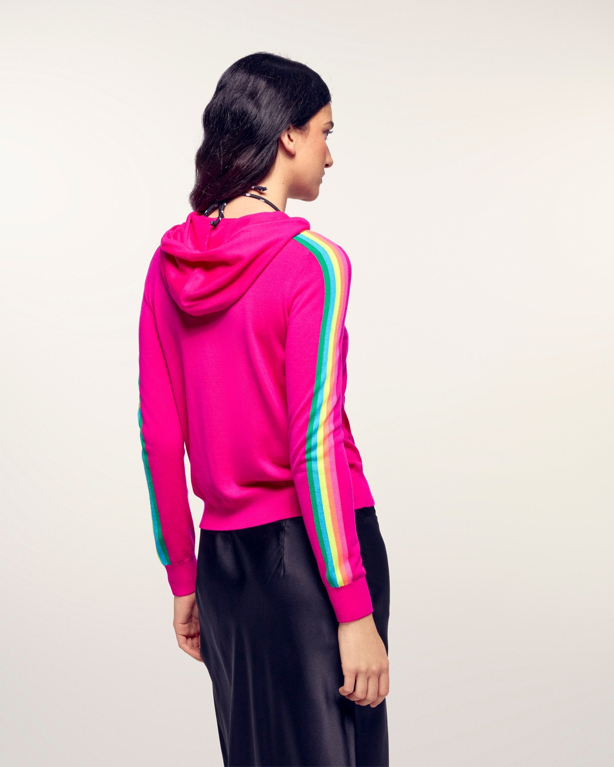 Multicolored Striped Hoodie Sweater (S26 / FEMME / Tropical Raspberry / RWS)