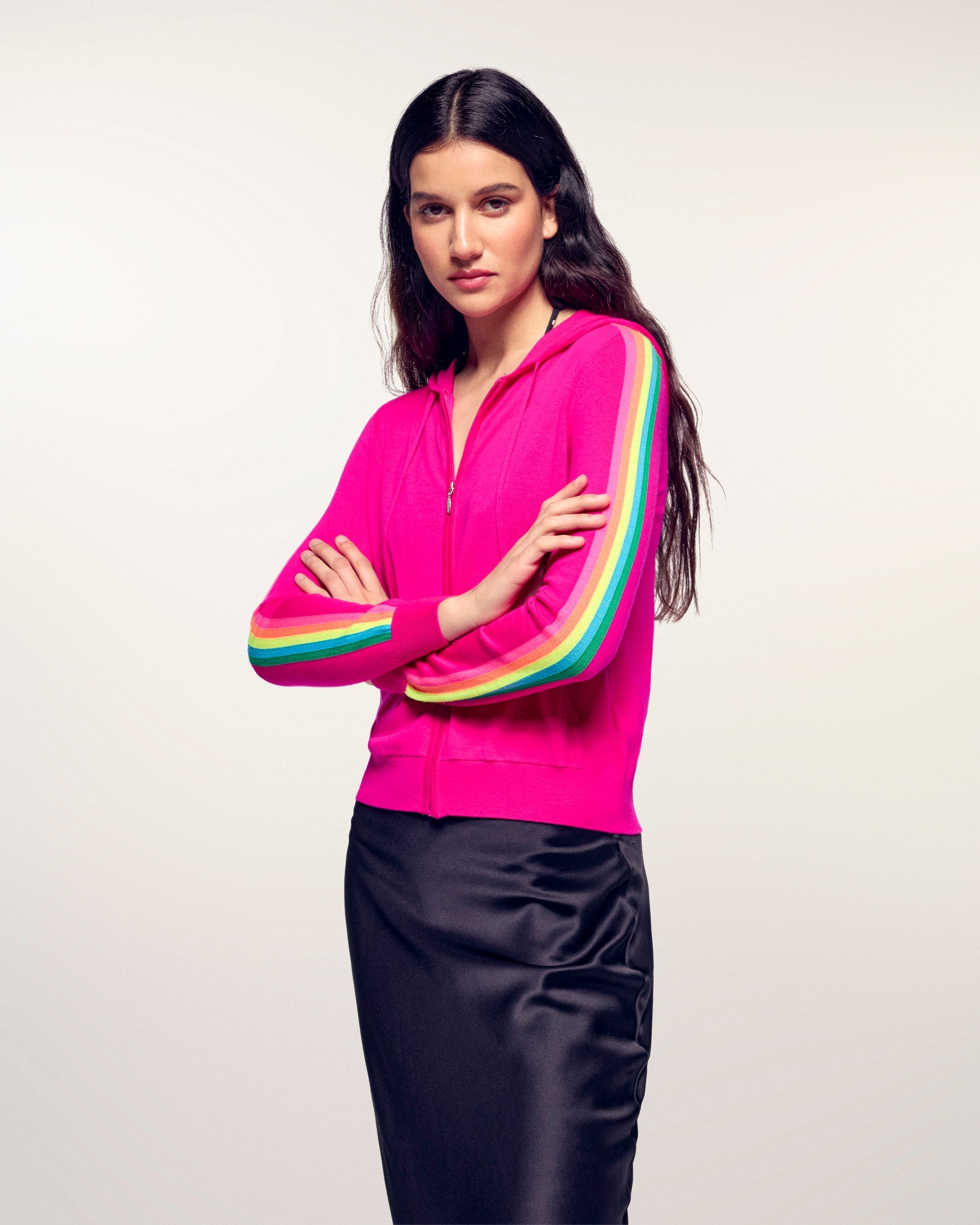 Multicolored Striped Hoodie Sweater (S26 / FEMME / Tropical Raspberry / RWS)