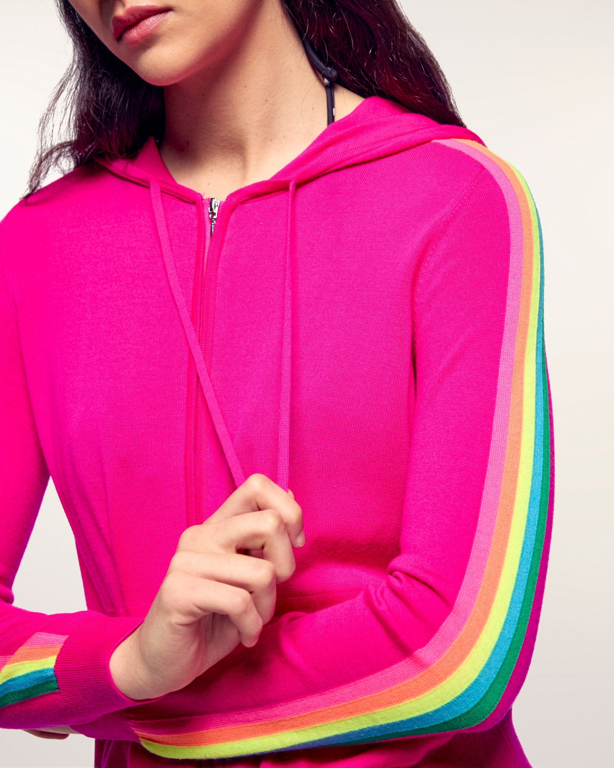 Multicolored Striped Hoodie Sweater (S26 / FEMME / Tropical Raspberry / RWS)