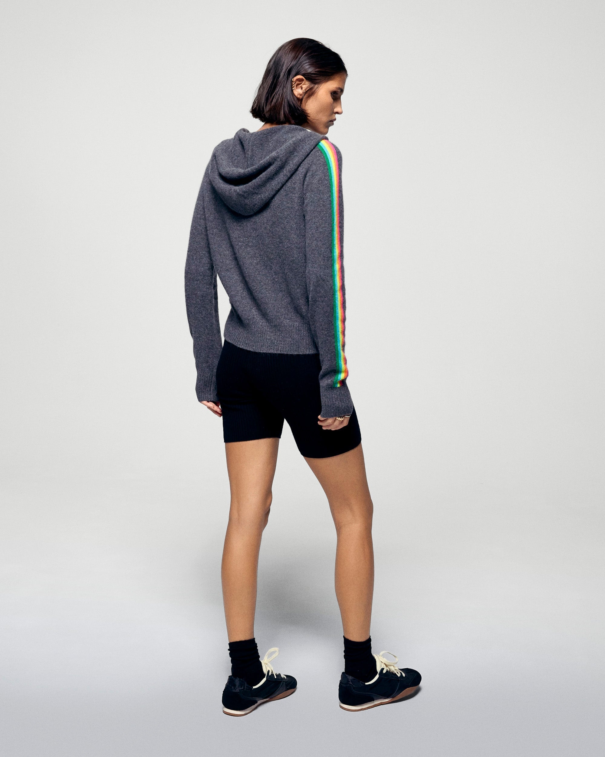 Multicolor Striped Hoodie (H25 / FEMME / Charcoal Gray)